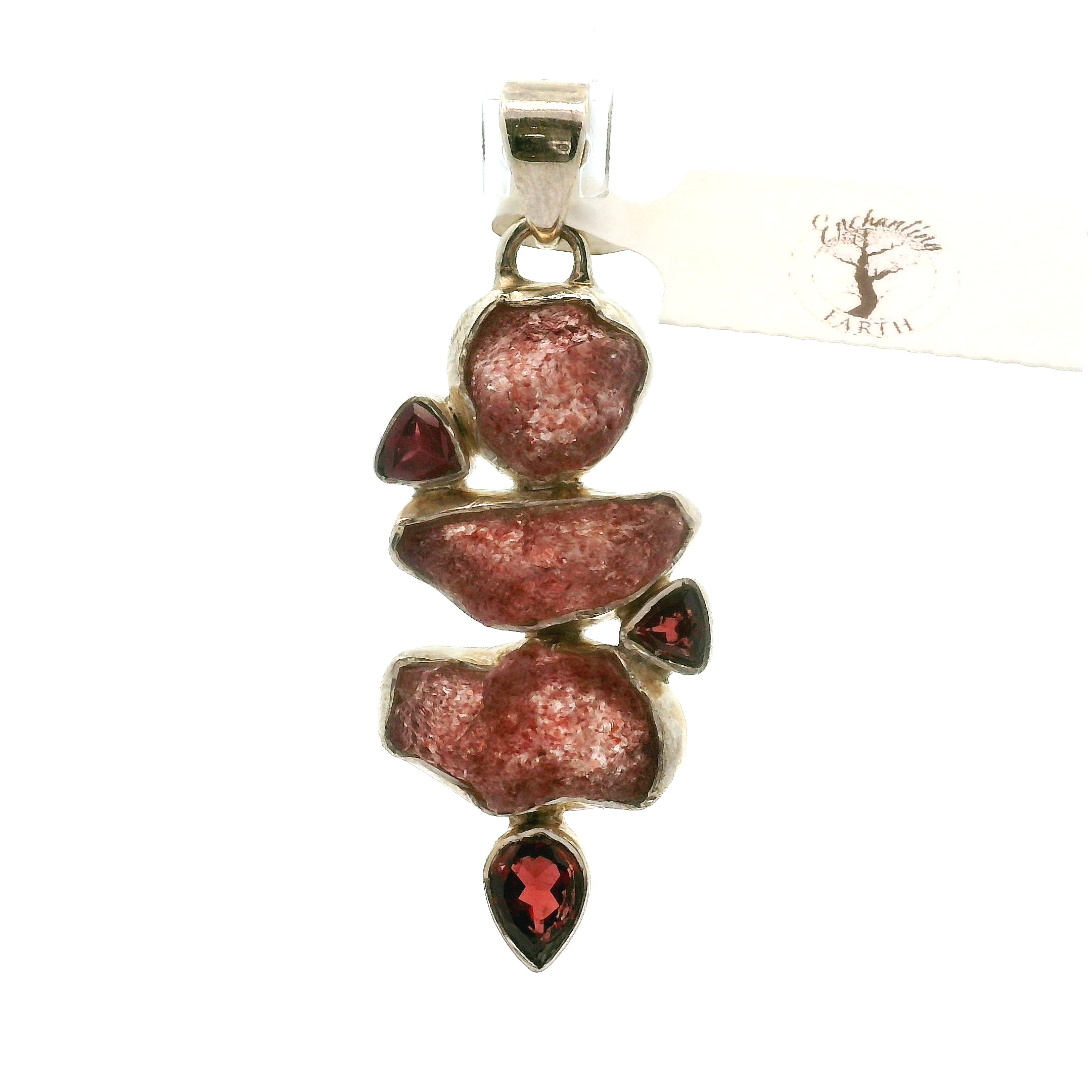 Multi-Stone Garnet Pendant .925 Silver for Health, Grounding and Strength