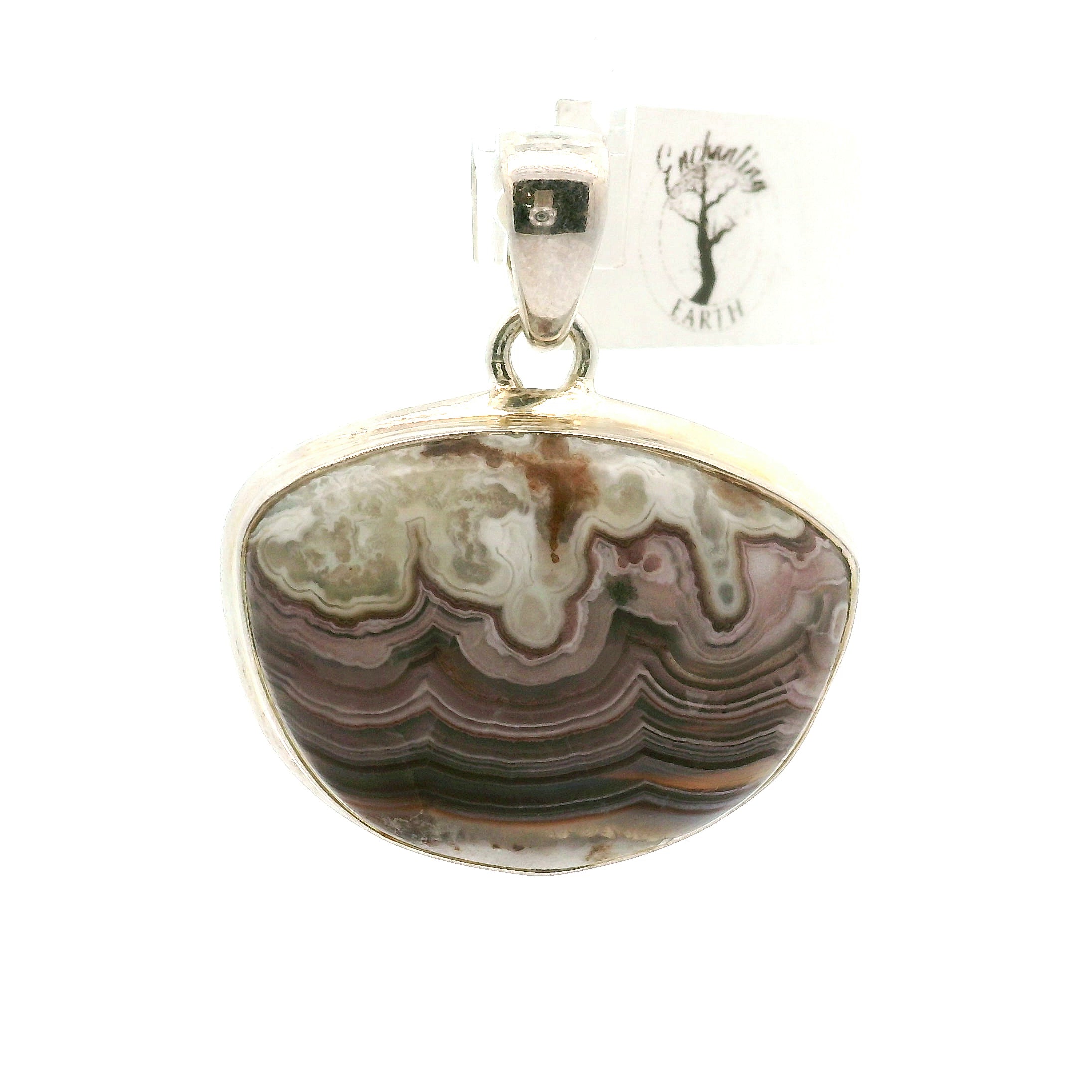 Grey Crazy Lace Agate Pendant in .925 Silver for Promoting Creativity, Hope, New Ideas & Positivity