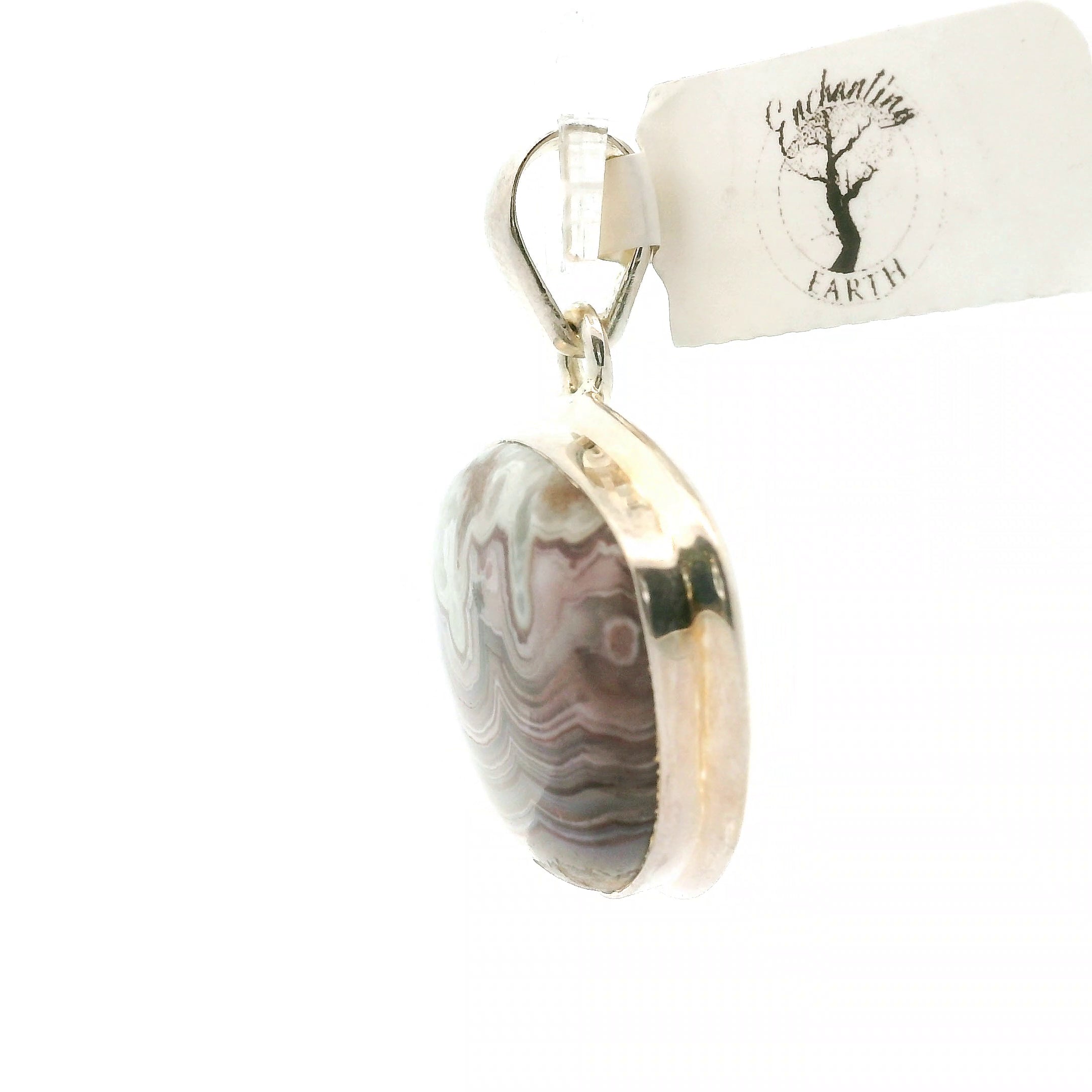 Grey Crazy Lace Agate Pendant in .925 Silver for Promoting Creativity, Hope, New Ideas & Positivity