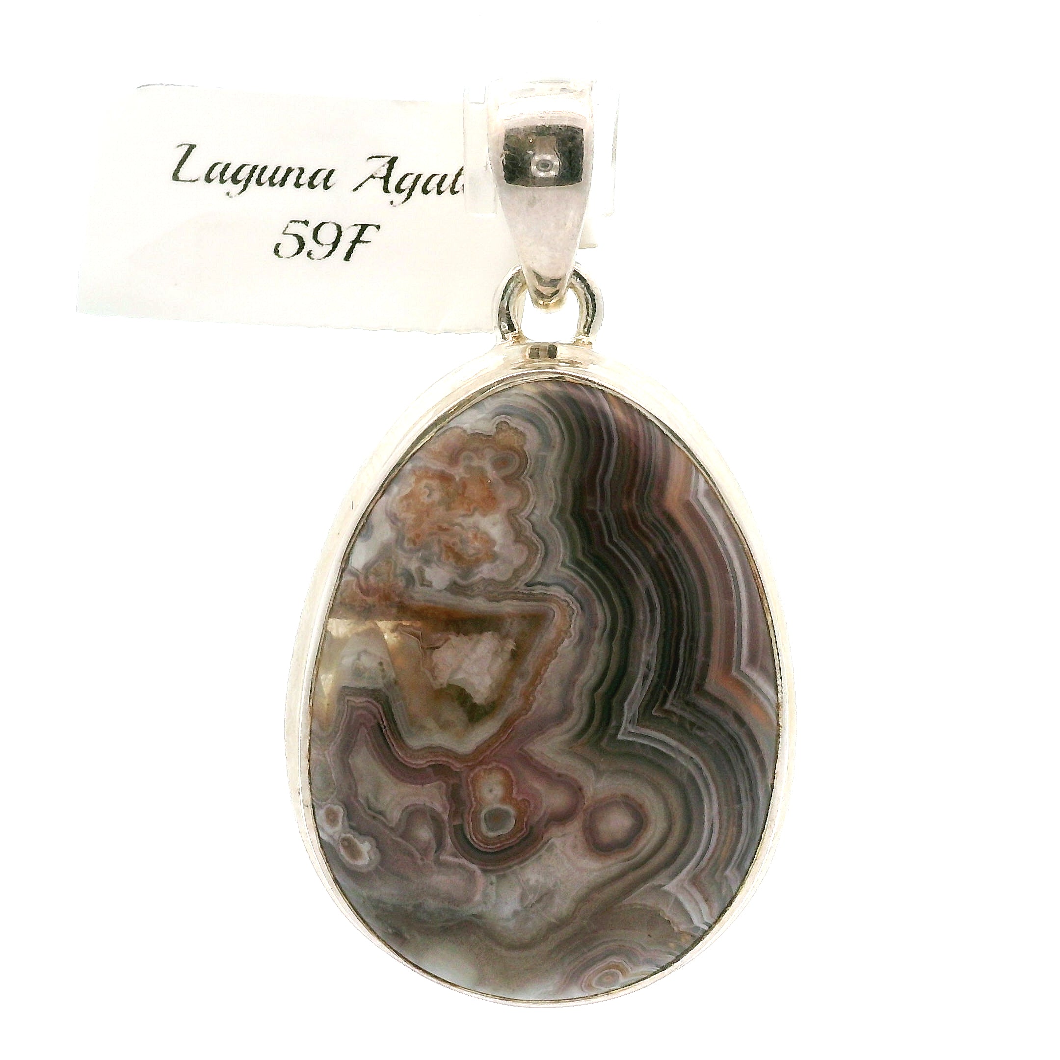 Grey Crazy Lace Agate Pendant in .925 Silver for Promoting Creativity, Hope, New Ideas & Positivity