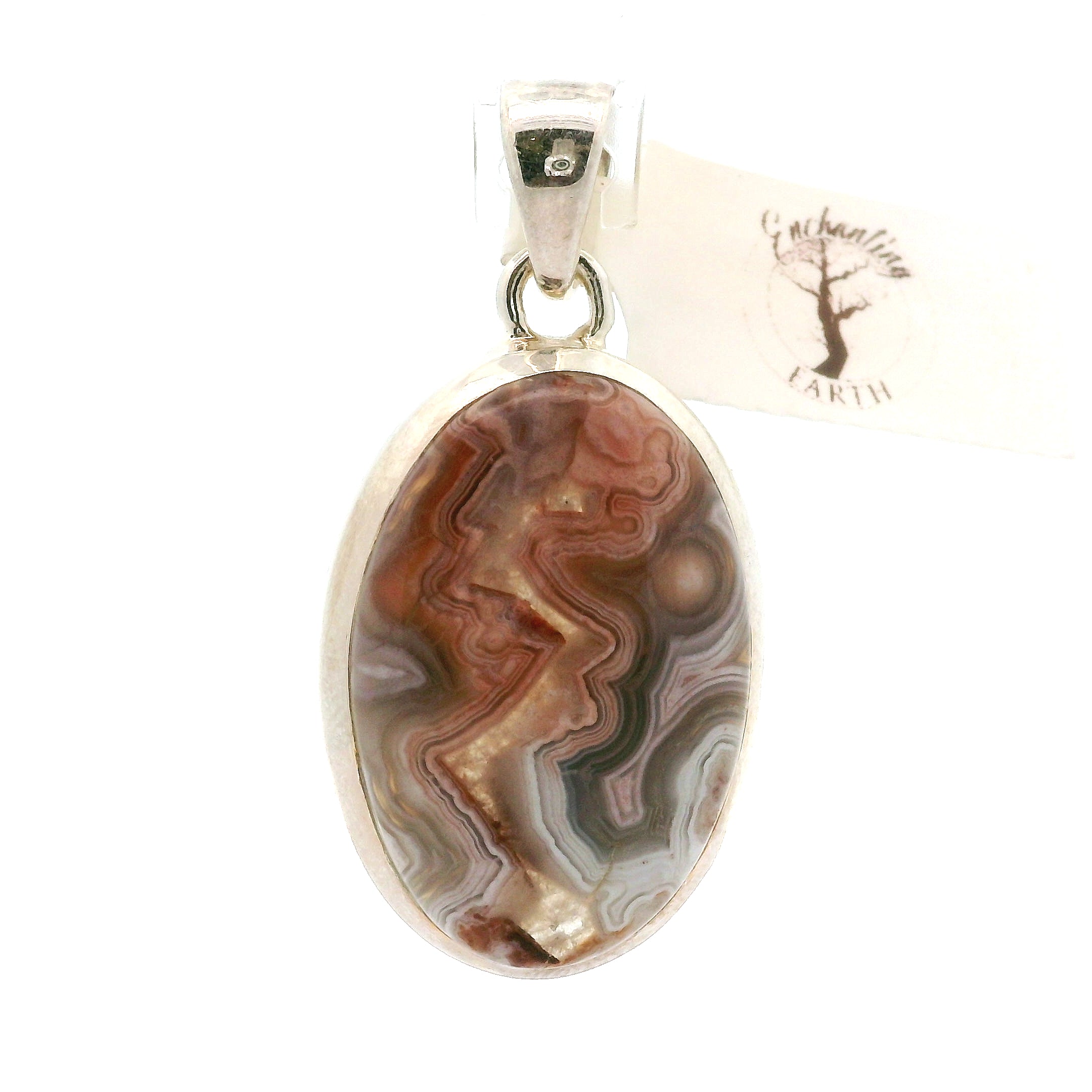 Grey Crazy Lace Agate Pendant in .925 Silver for Promoting Creativity, Hope, New Ideas & Positivity