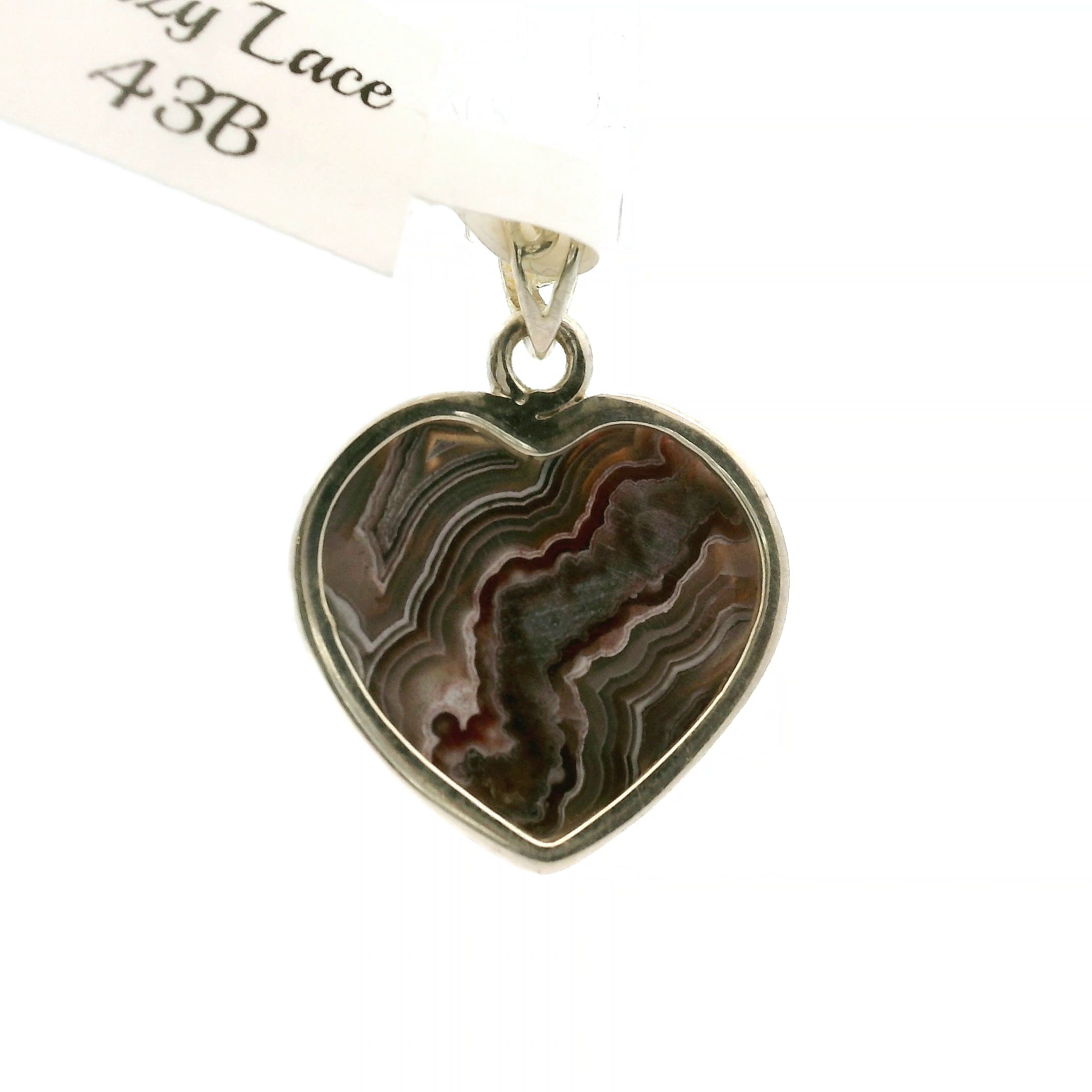 Grey Crazy Lace Agate Heart Pendant in .925 Silver for Promoting Creativity, Hope, New Ideas & Positivity
