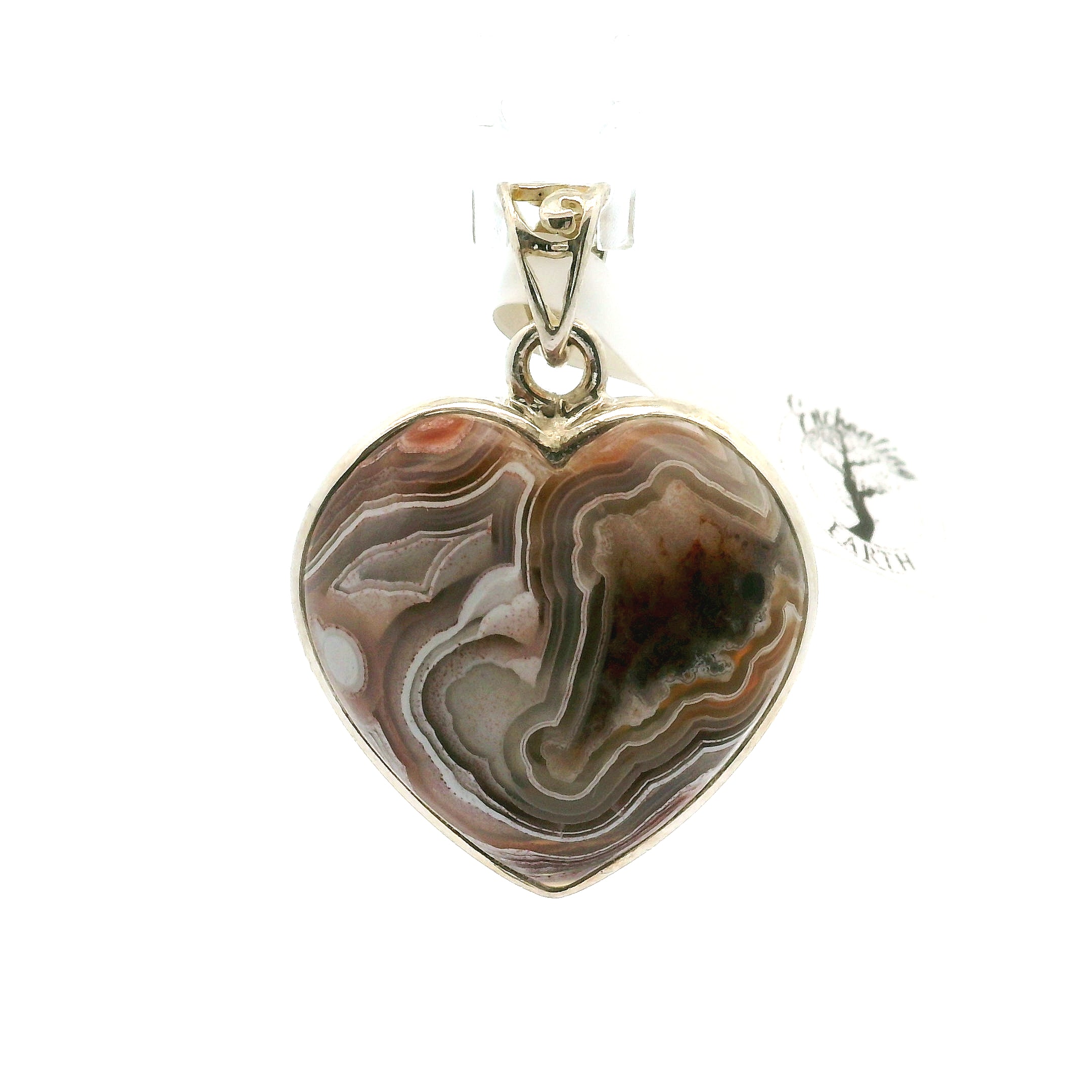 Grey Crazy Lace Agate Heart Pendant in .925 Silver for Promoting Creativity, Hope, New Ideas & Positivity