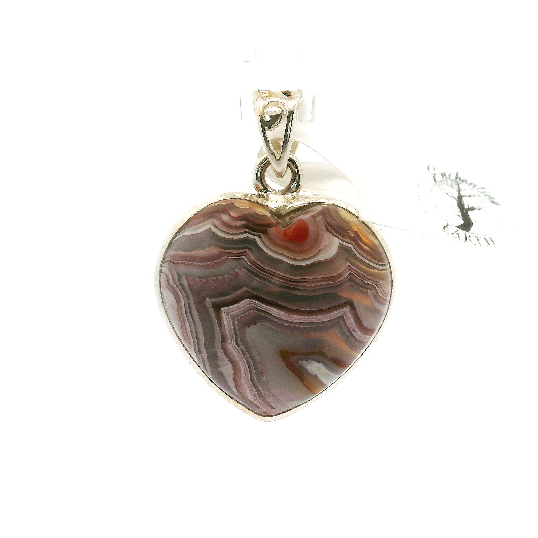 Grey Crazy Lace Agate Heart Pendant in .925 Silver for Promoting Creativity, Hope, New Ideas & Positivity