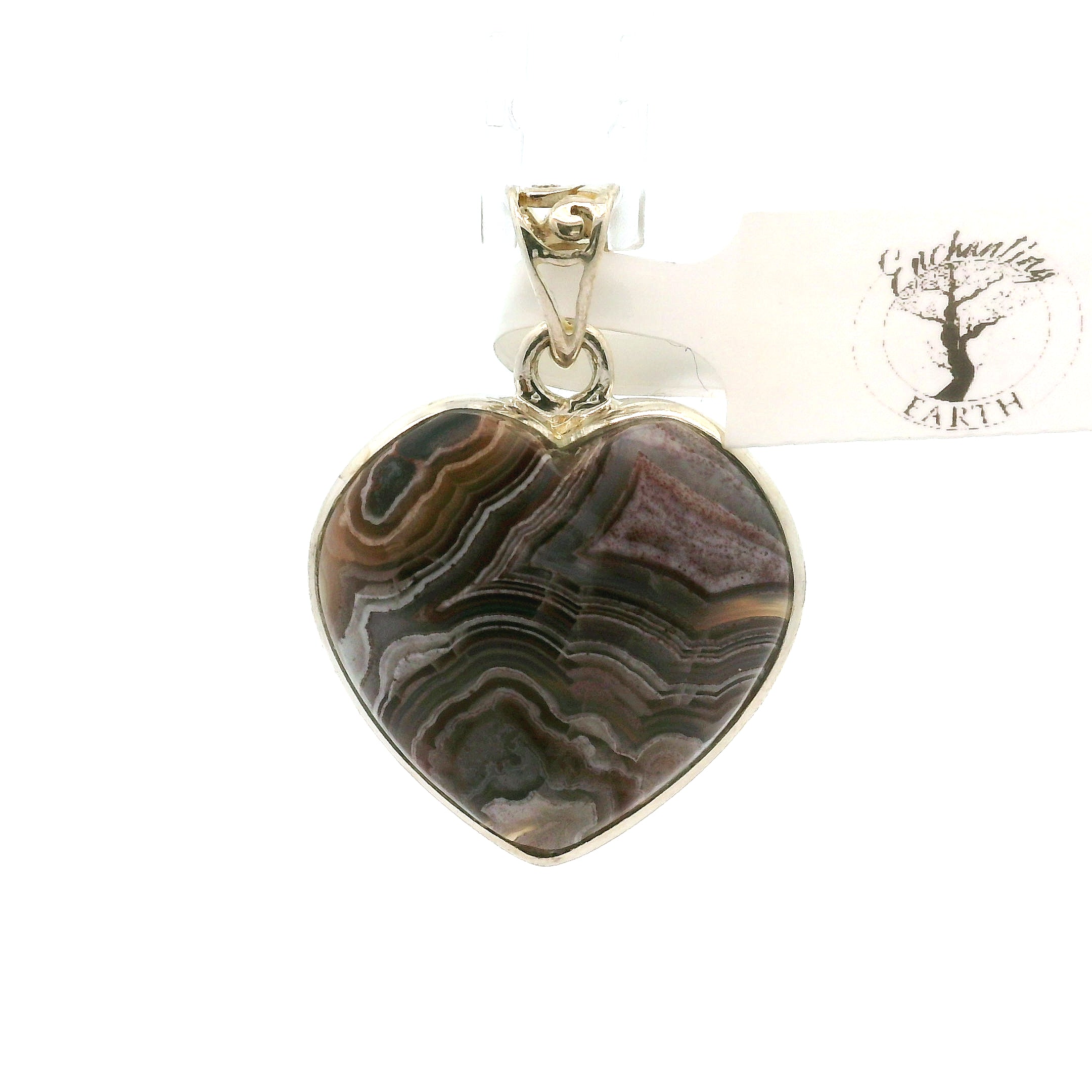 Grey Crazy Lace Agate Heart Pendant in .925 Silver for Promoting Creativity, Hope, New Ideas & Positivity