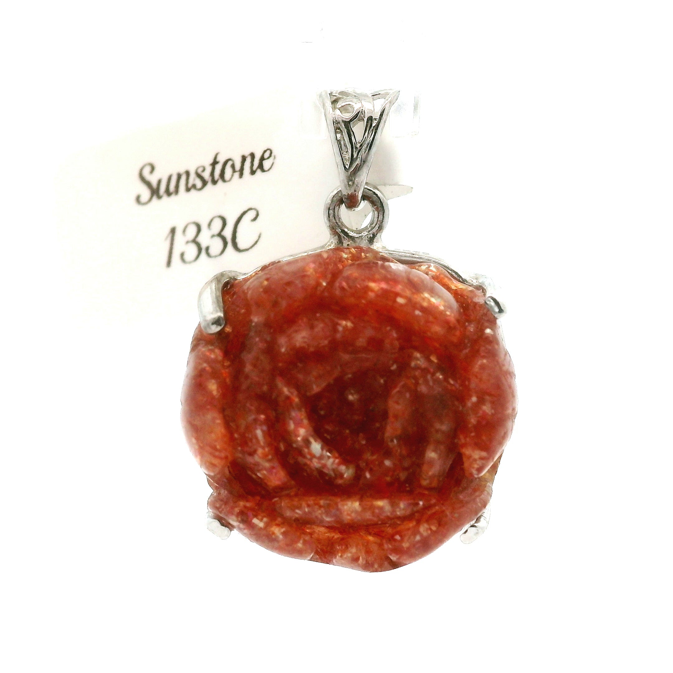 Sunstone Lotus Pendant .925 Silver for Confidence and Strength