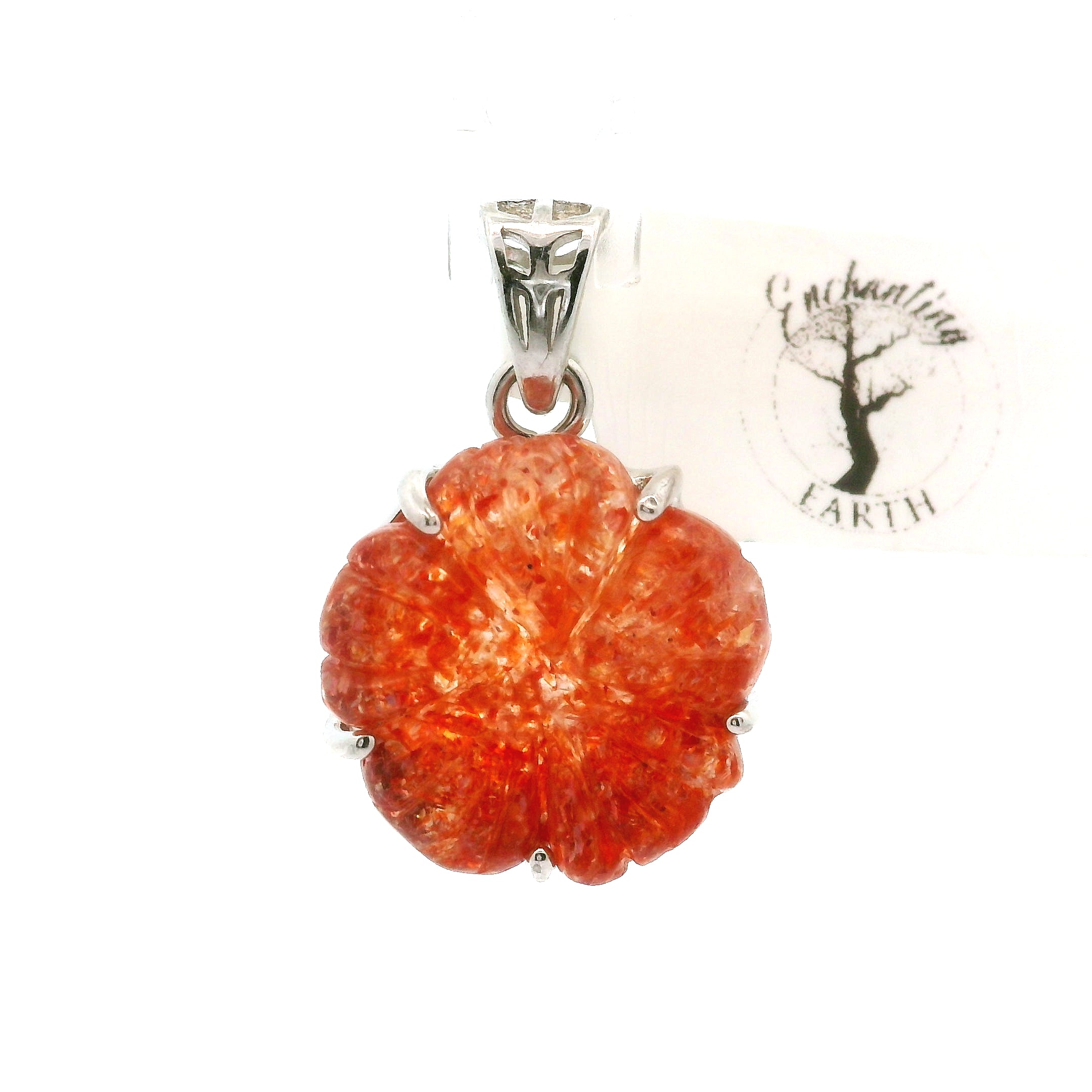 Sunstone Flower Pendant .925 Silver for Confidence and Strength