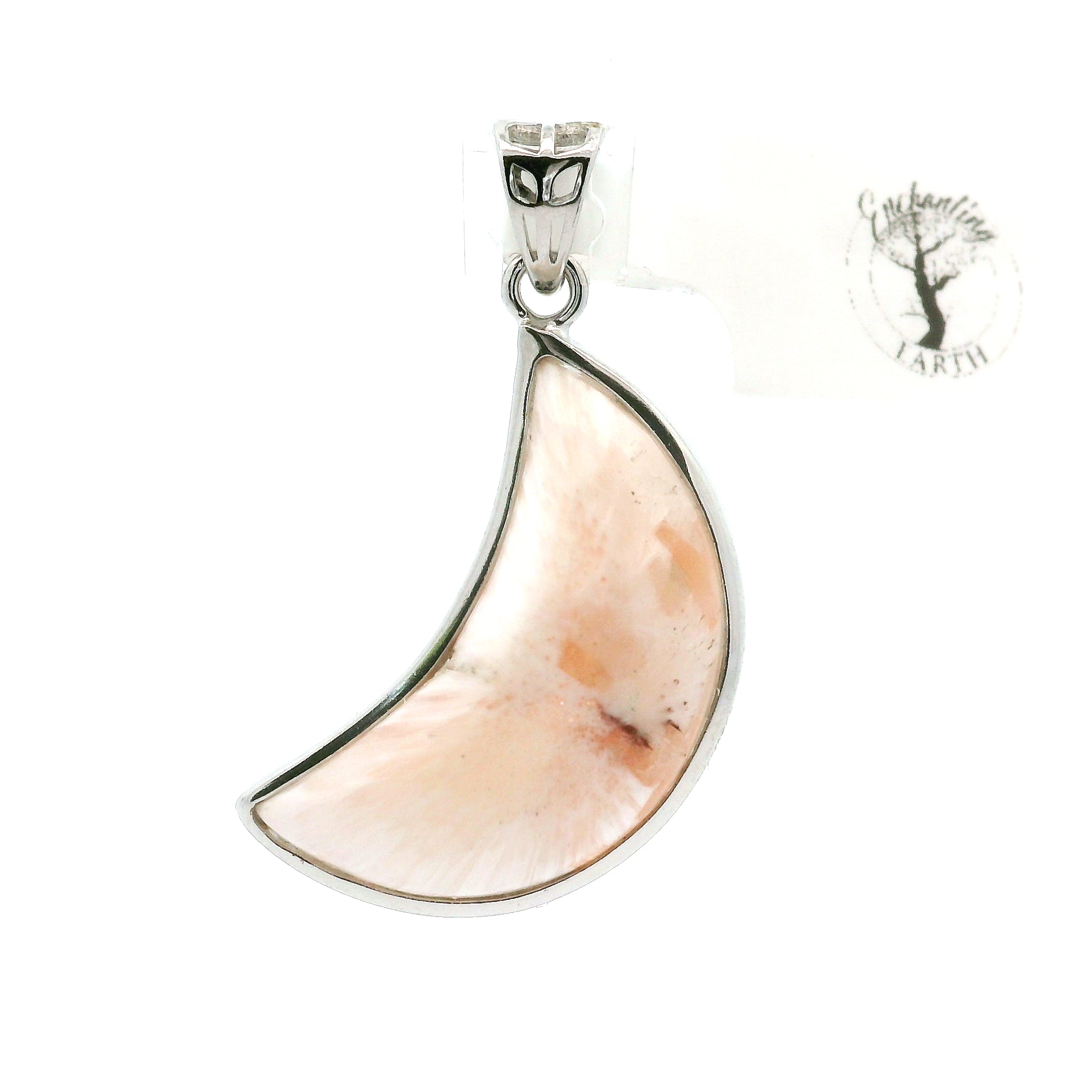 Scolecite Moon Pendant .925 Silver for Accessing Higher Realms and Lineage Healing