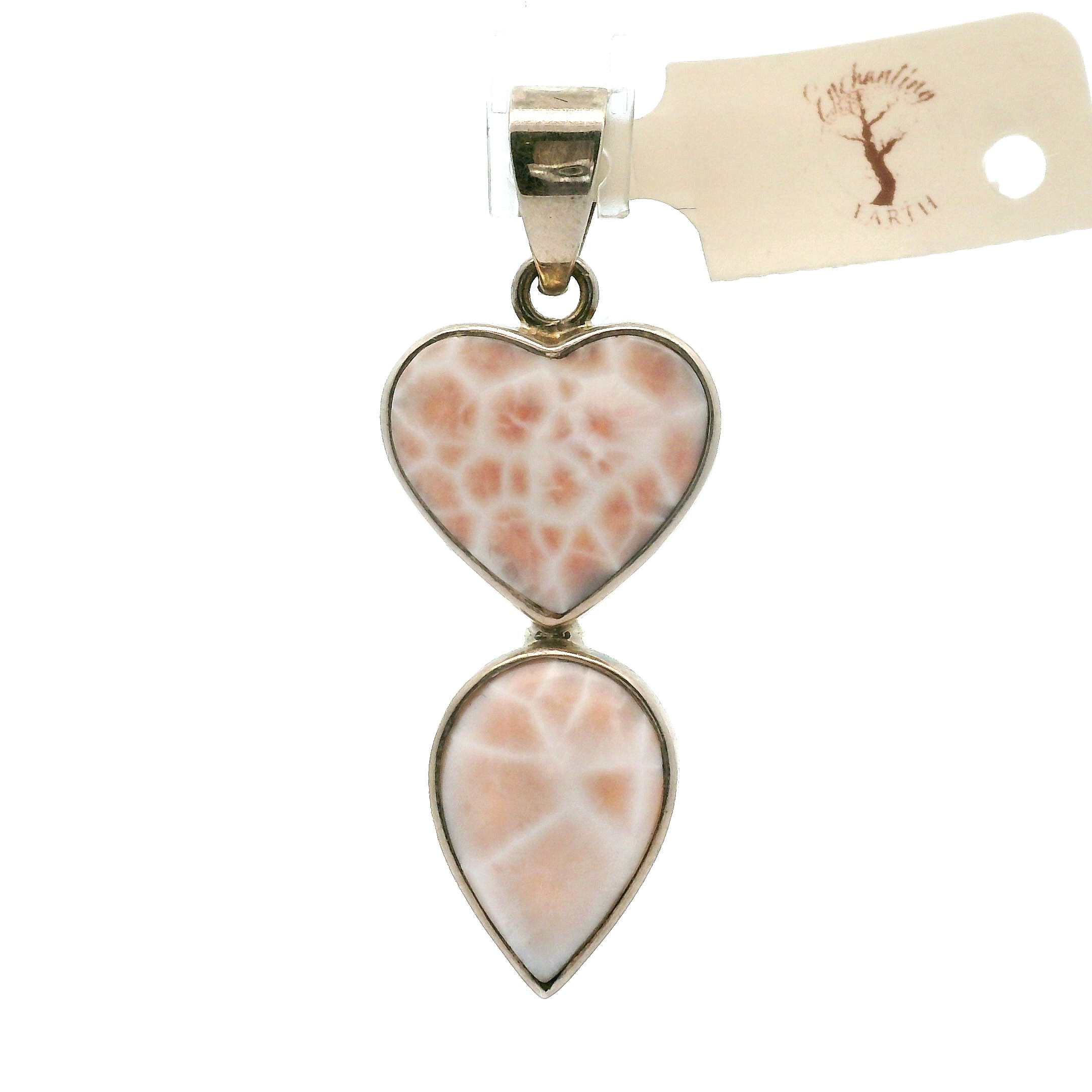 Pink Natrolite Heart Pendant .925 Silver for Channeling, Psychic Abilities and Awakening of your Third Eye Chakra