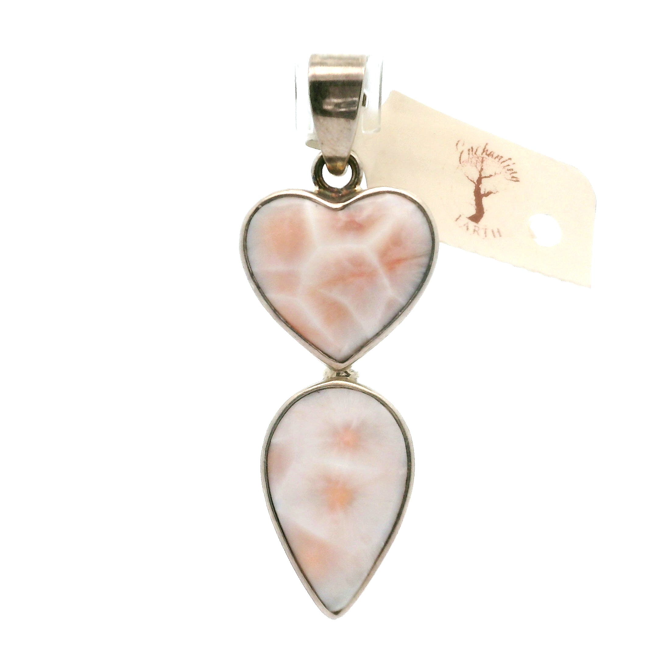 Pink Natrolite Heart Pendant .925 Silver for Channeling, Psychic Abilities and Awakening of your Third Eye Chakra