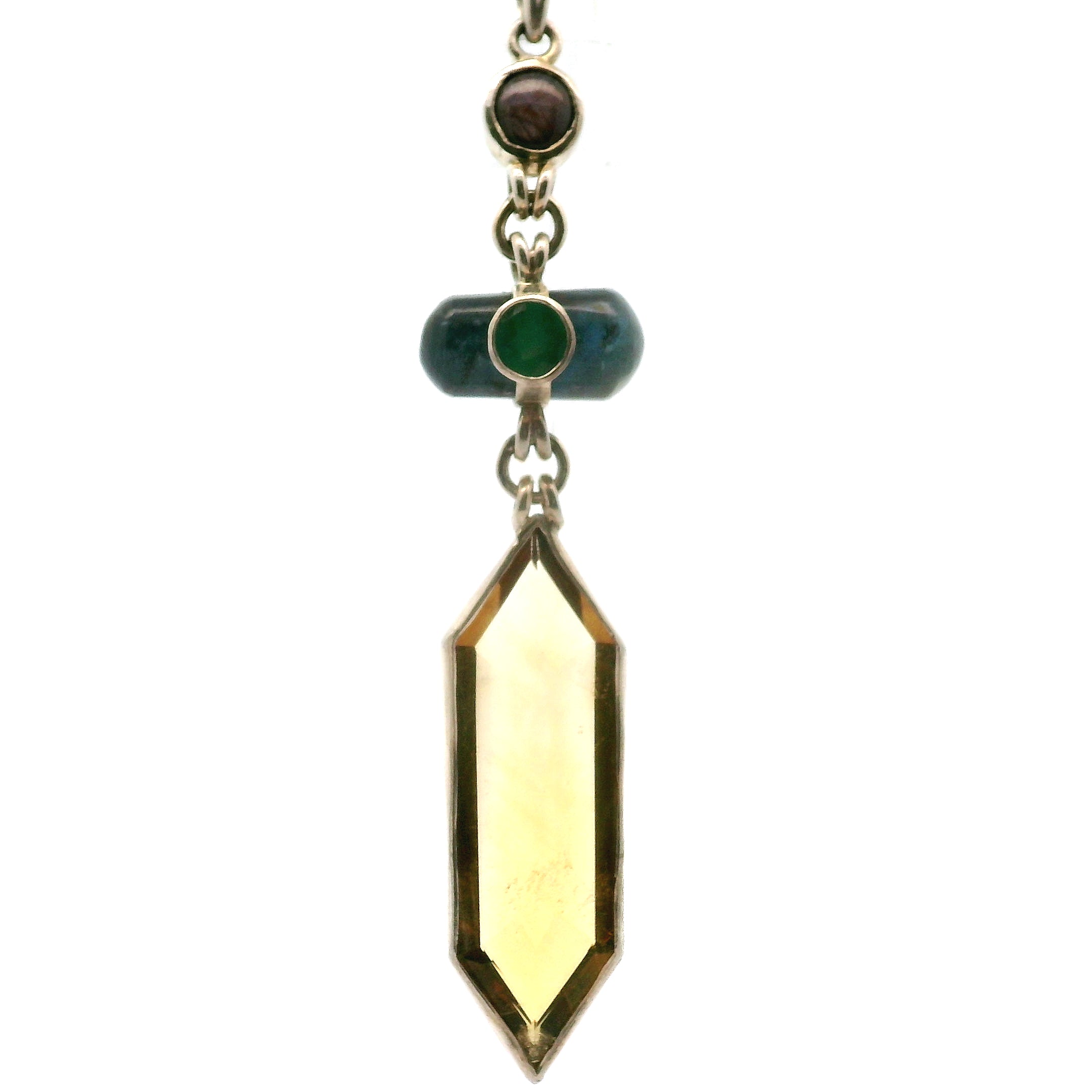 Citrine, Sapphire, Emerald & Star Ruby Pendant .925 Silver for Abundance, Prosperity and Protection