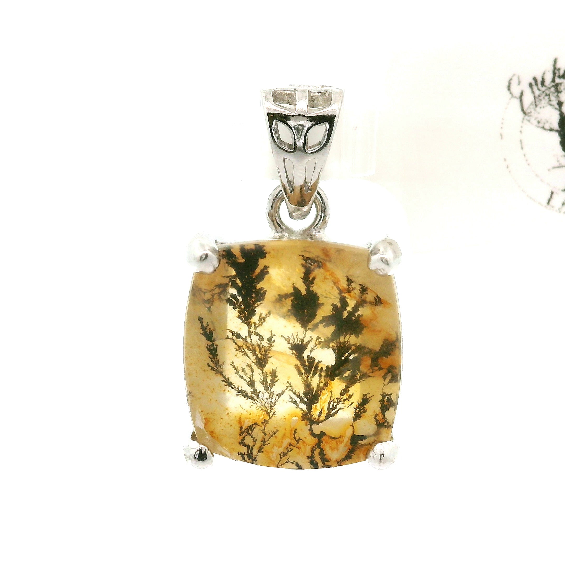 Dendritic Quartz with Golden Healer Pendant .925 Silver for Master Healing, Grounding & Transformation