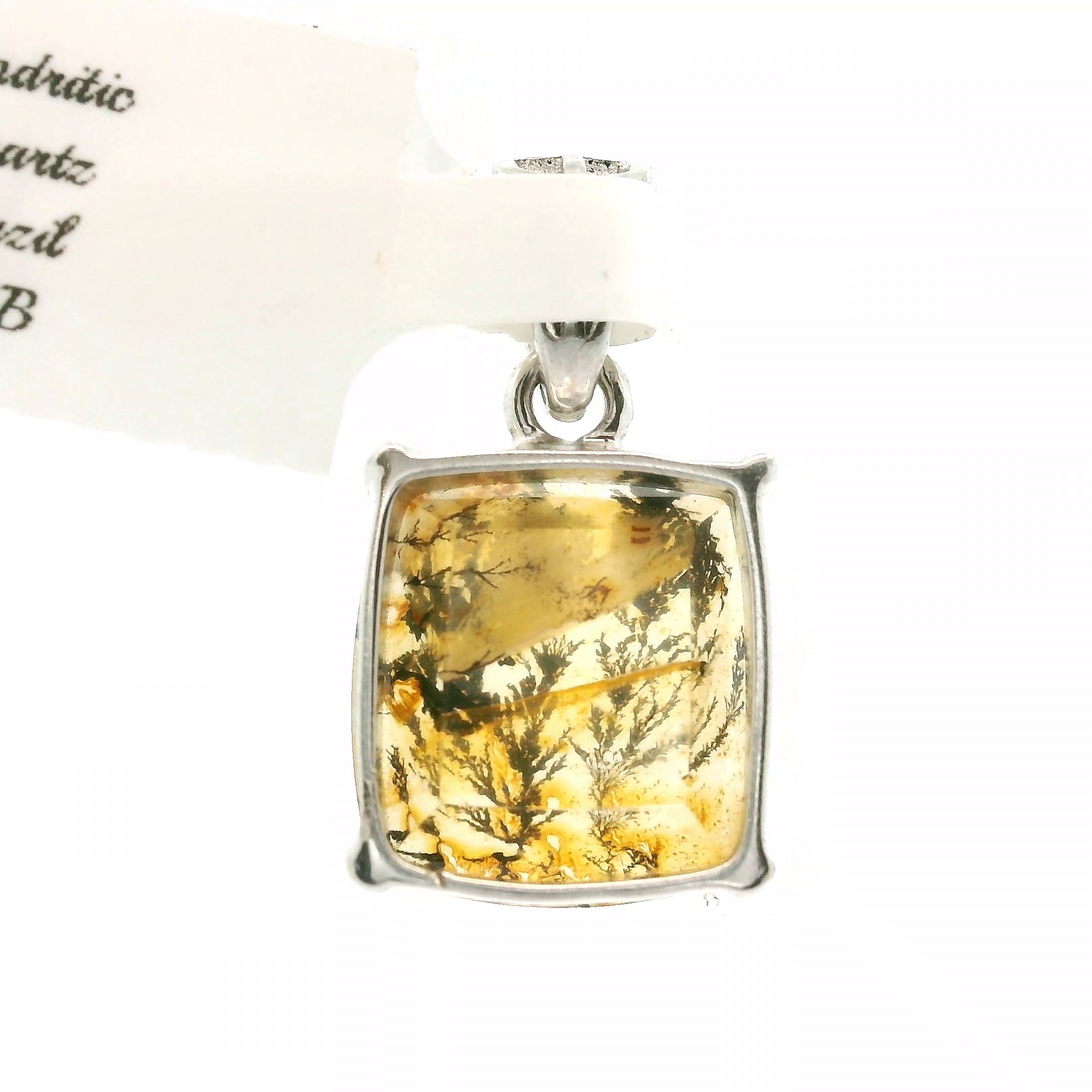 Dendritic Quartz with Golden Healer Pendant .925 Silver for Master Healing, Grounding & Transformation