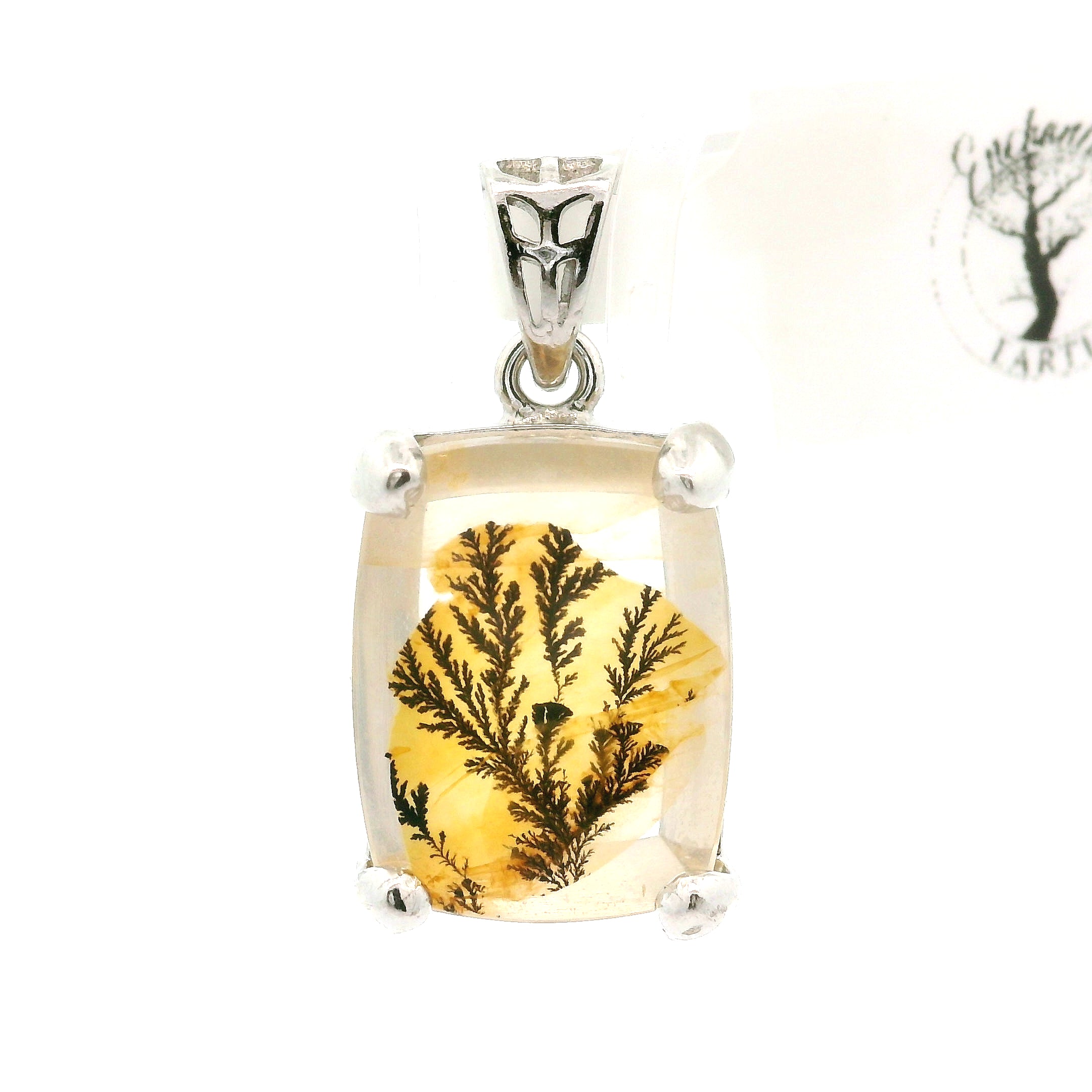 Dendritic Quartz with Golden Healer Pendant .925 Silver for Master Healing, Grounding & Transformation