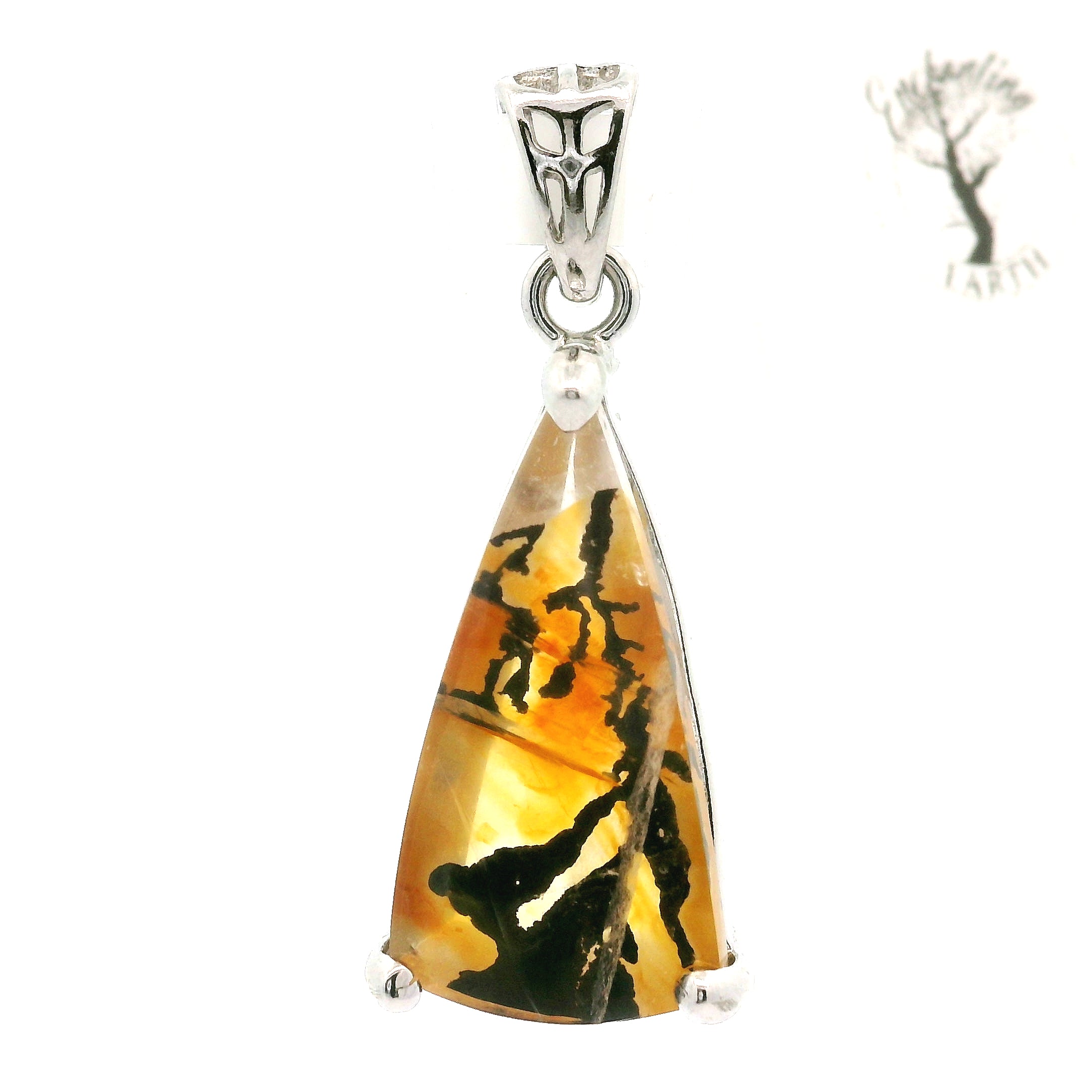 Dendritic Quartz with Golden Healer Pendant .925 Silver for Master Healing, Grounding & Transformation