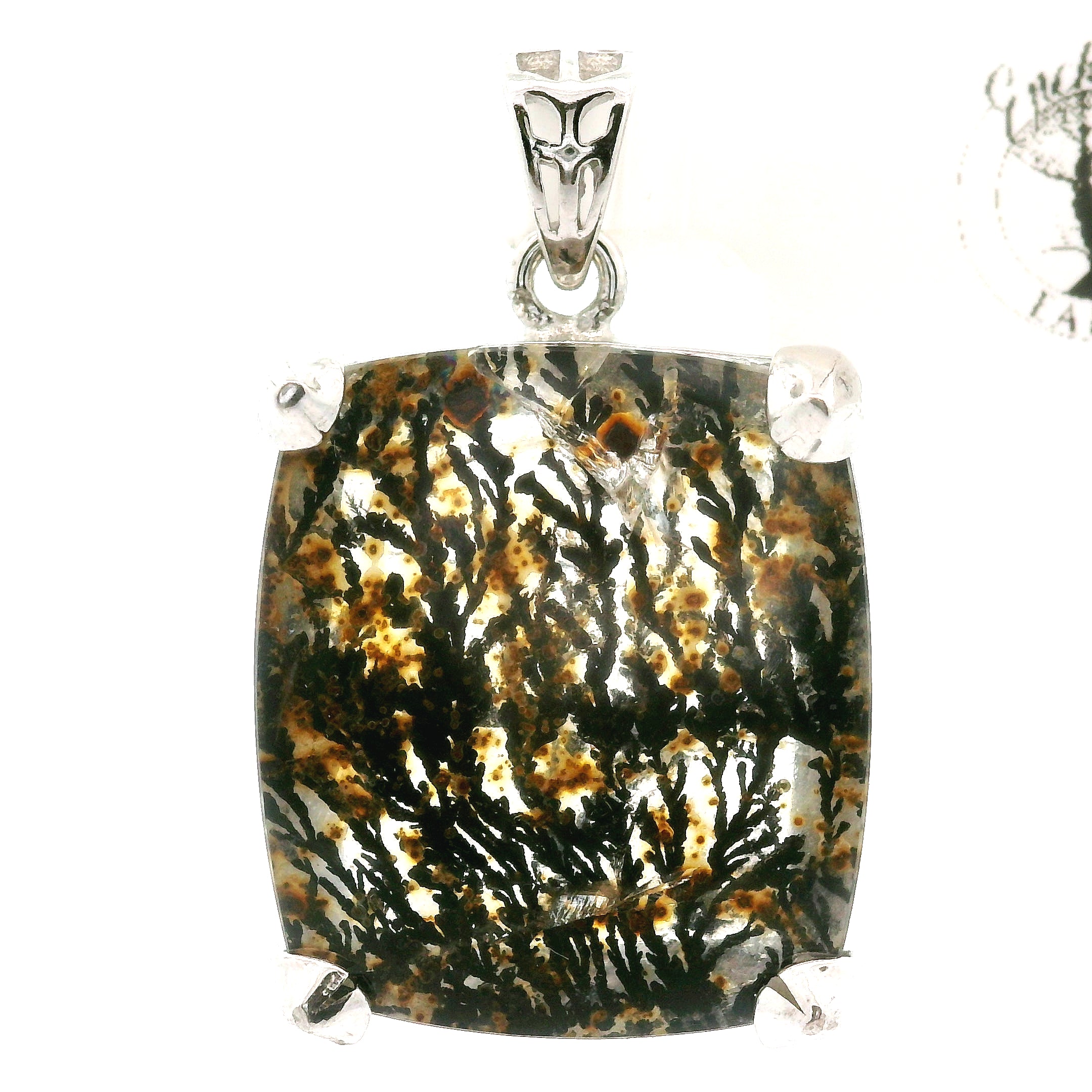 Dendritic Quartz with Golden Healer Pendant .925 Silver for Master Healing, Grounding & Transformation