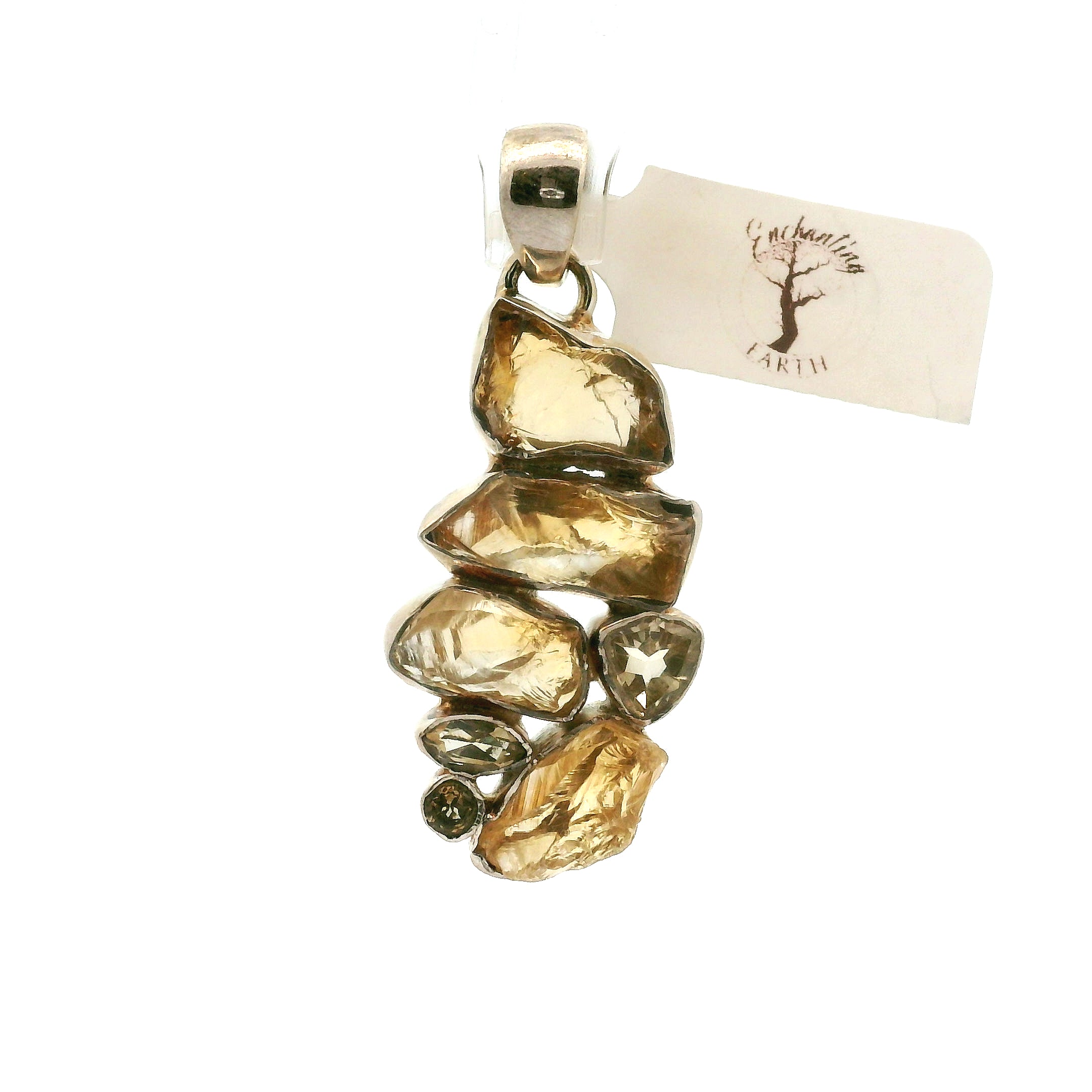 Citrine Multi-Stone Pendant .925 Silver for Abundance, Intuition, Luck and Protection