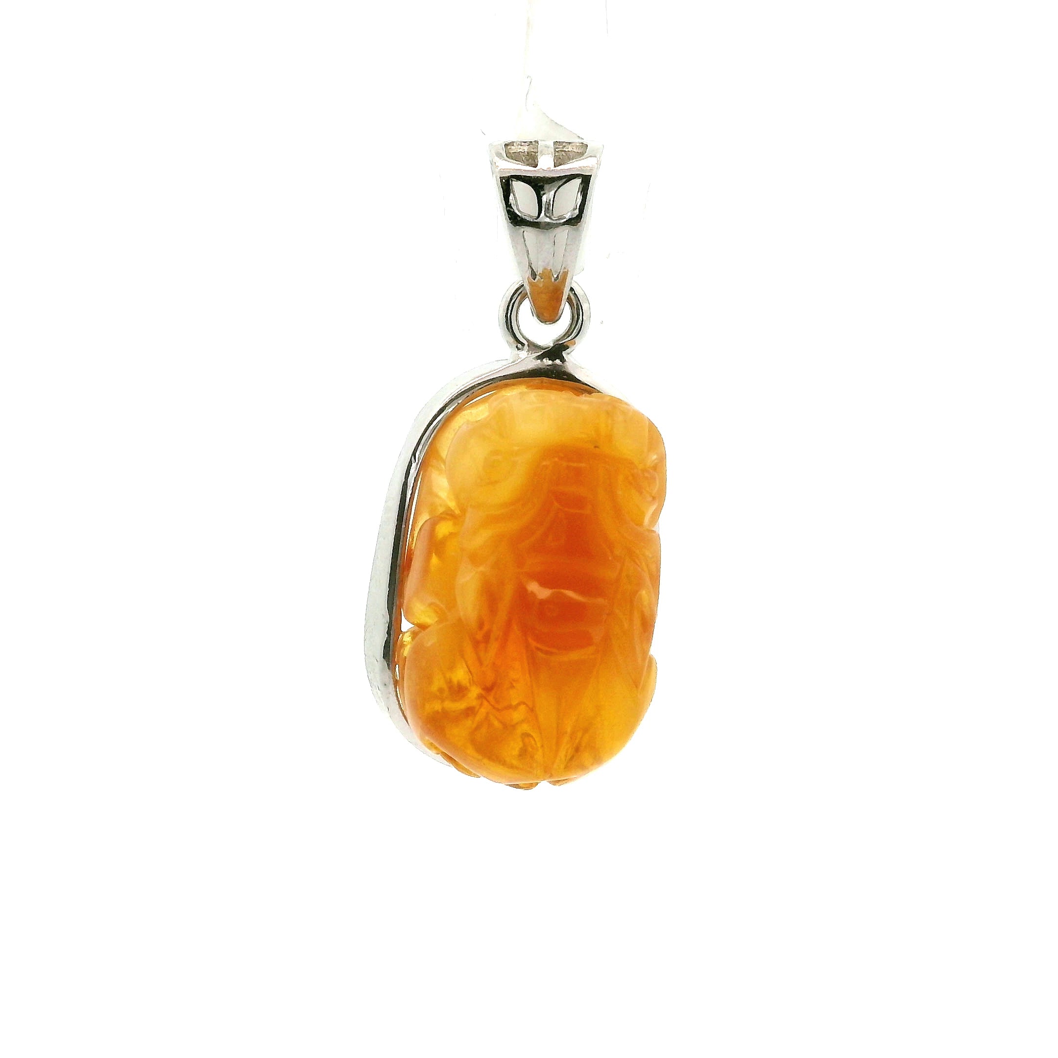 Amber Money Toad Pendant .925 Silver for Prosperity and Joy