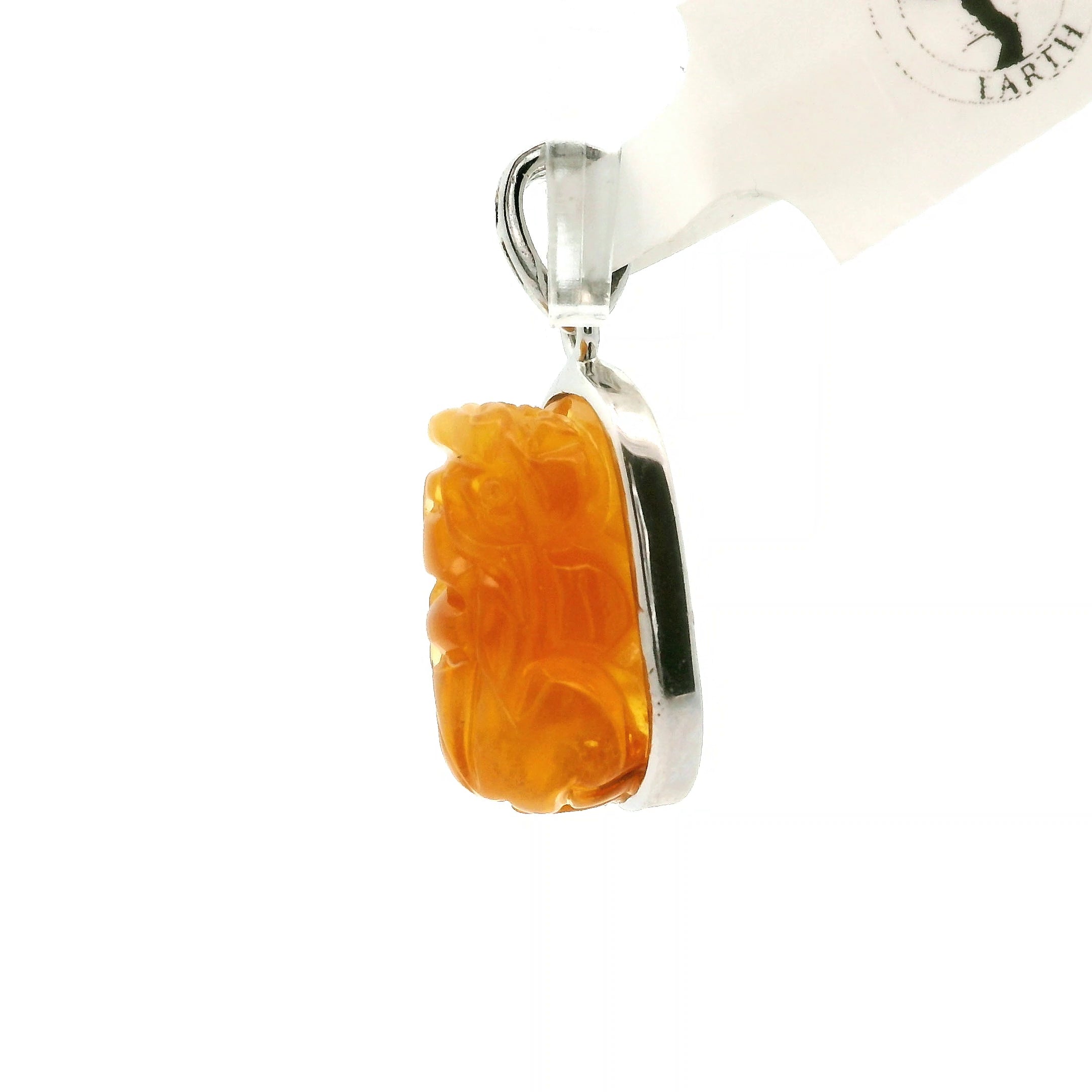 Amber Money Toad Pendant .925 Silver for Prosperity and Joy