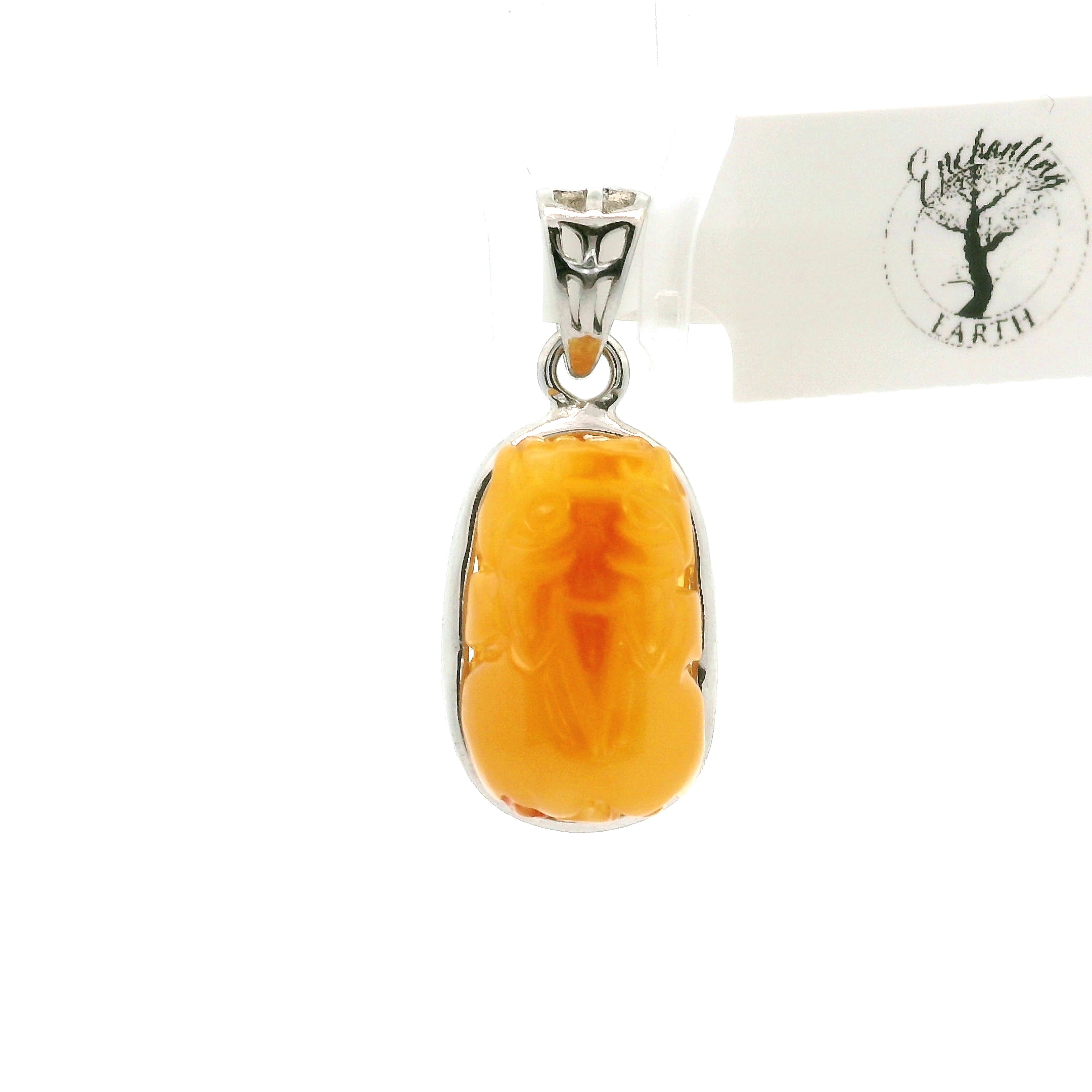 Amber Money Toad Pendant .925 Silver for Prosperity and Joy