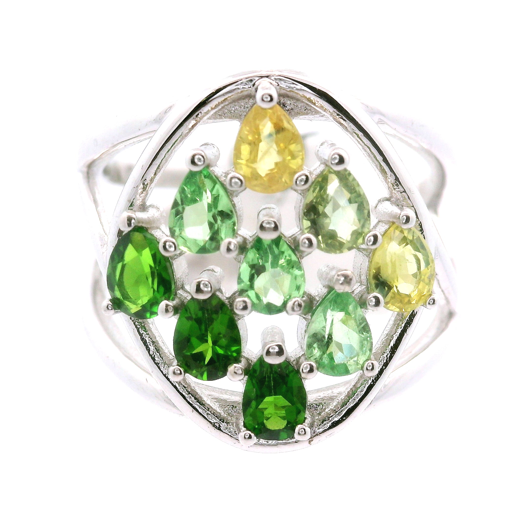 9 Stone Crystal Chandelier Cuff Ring .925 Silver for Healing, Intention Setting and Manifesting your Desires