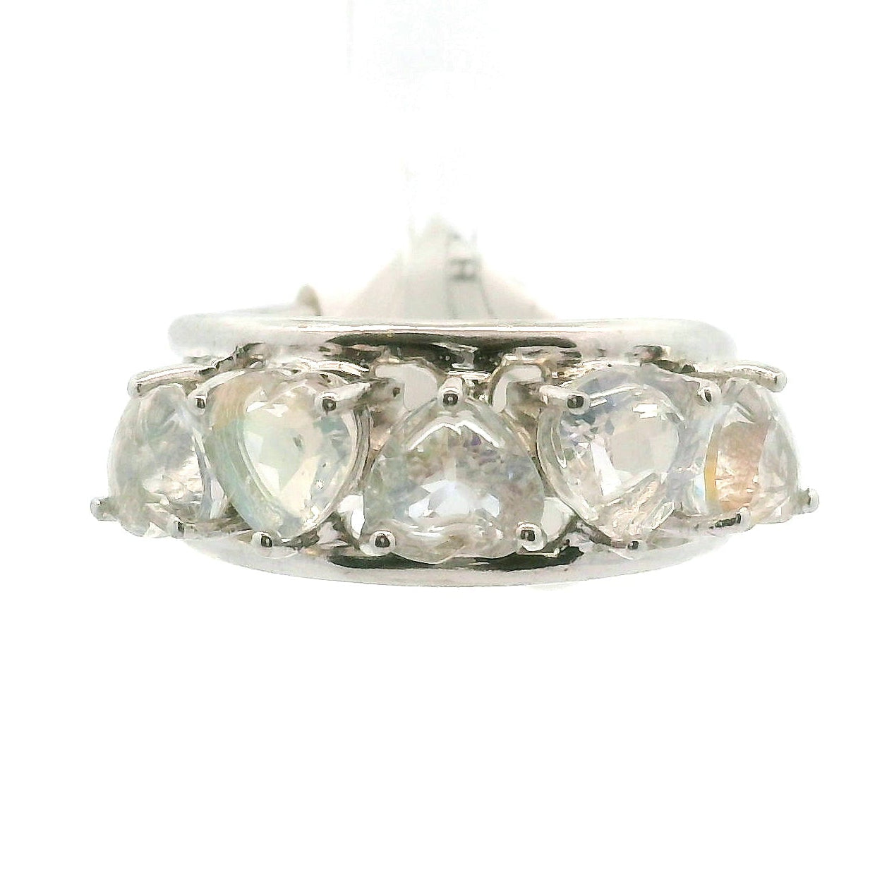 Malagasy Moonstone Hearts Stacker Cuff Ring .925 Sterling Silver for Inner Peace and Spiritual Transformation