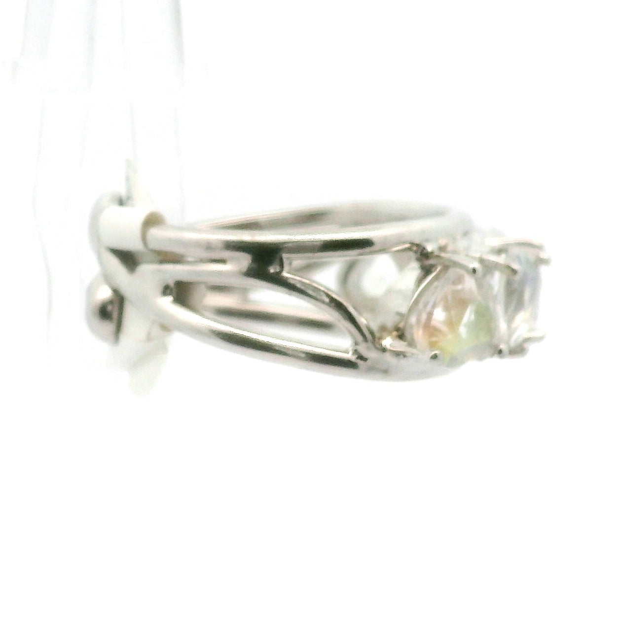 Malagasy Moonstone Hearts Stacker Cuff Ring .925 Sterling Silver for Inner Peace and Spiritual Transformation
