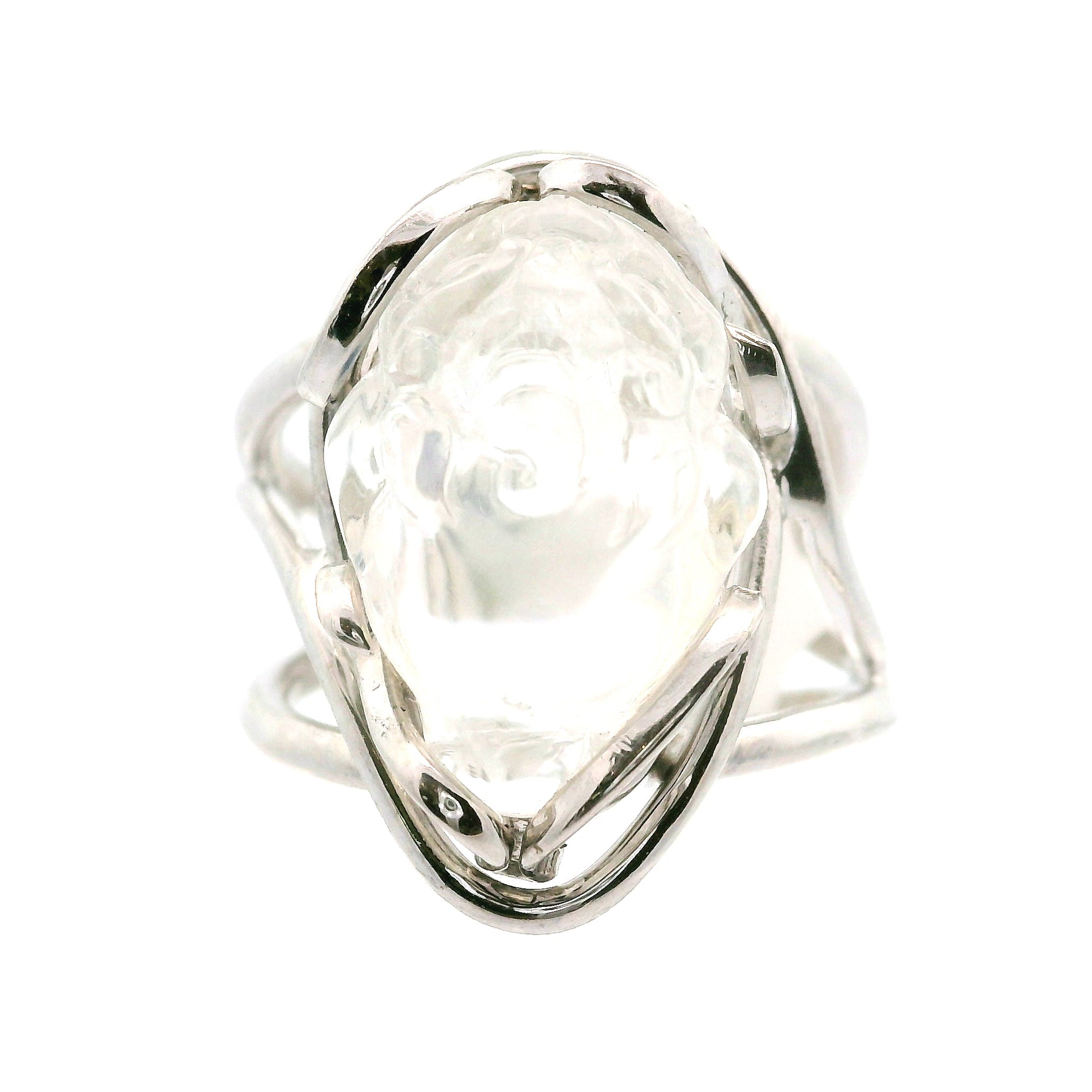 Malagasy Moonstone Money Toad Cuff Ring .925 Sterling Silver for Spiritual Transformation and Inner Peace