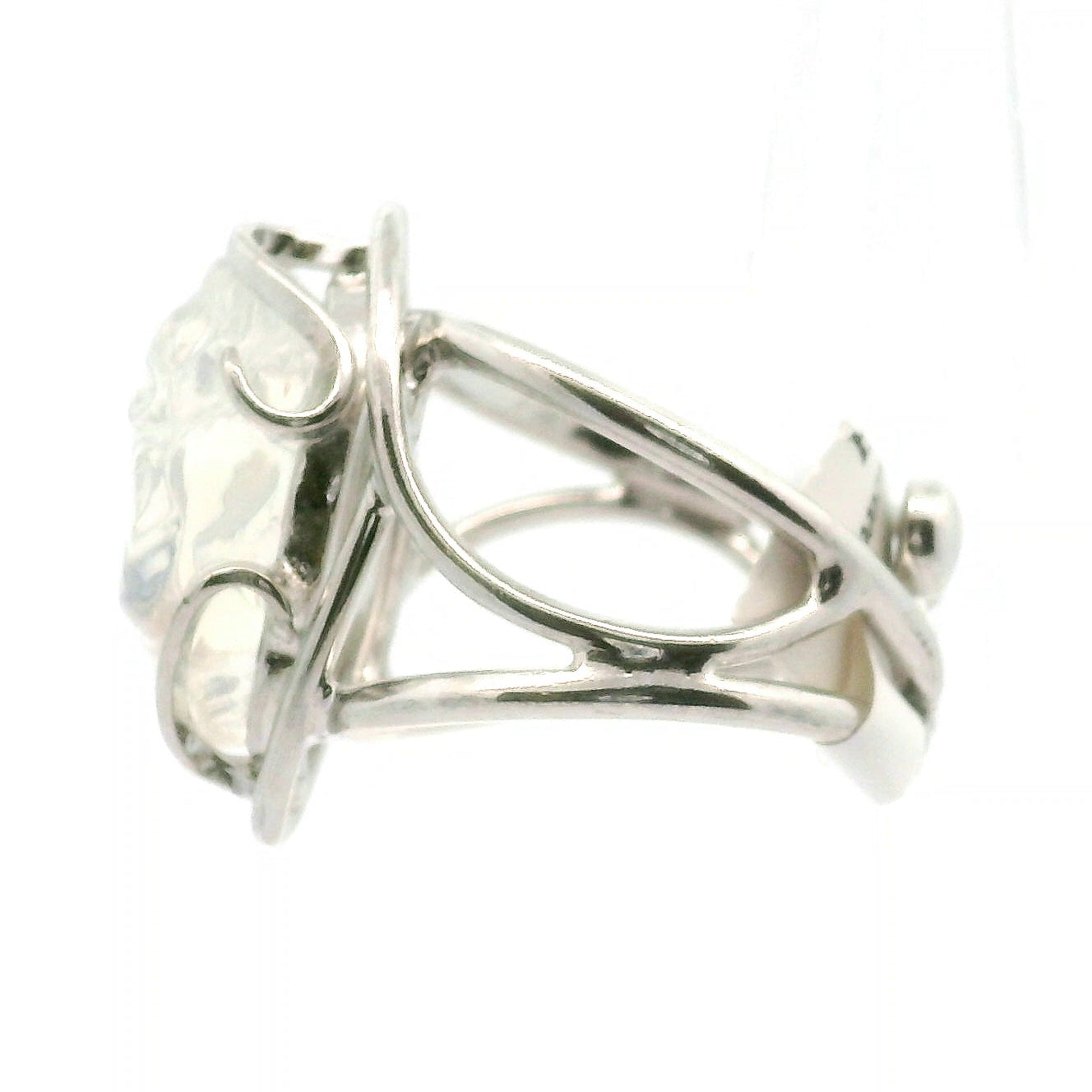Malagasy Moonstone Money Toad Cuff Ring .925 Sterling Silver for Spiritual Transformation and Inner Peace