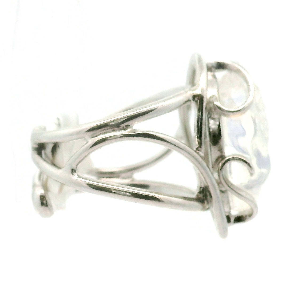 Malagasy Moonstone Money Toad Cuff Ring .925 Sterling Silver for Spiritual Transformation and Inner Peace