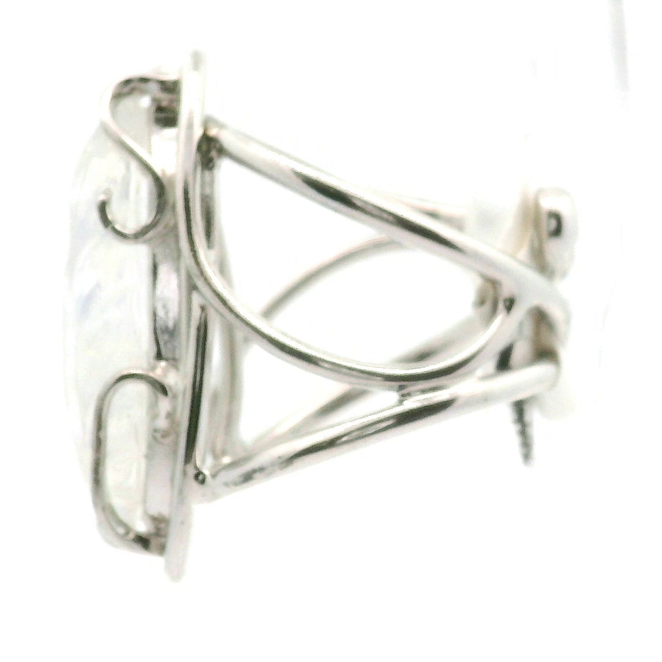 Malagasy Moonstone Feather Cuff Ring .925 Sterling Silver for Spiritual Transformation and Inner Peace