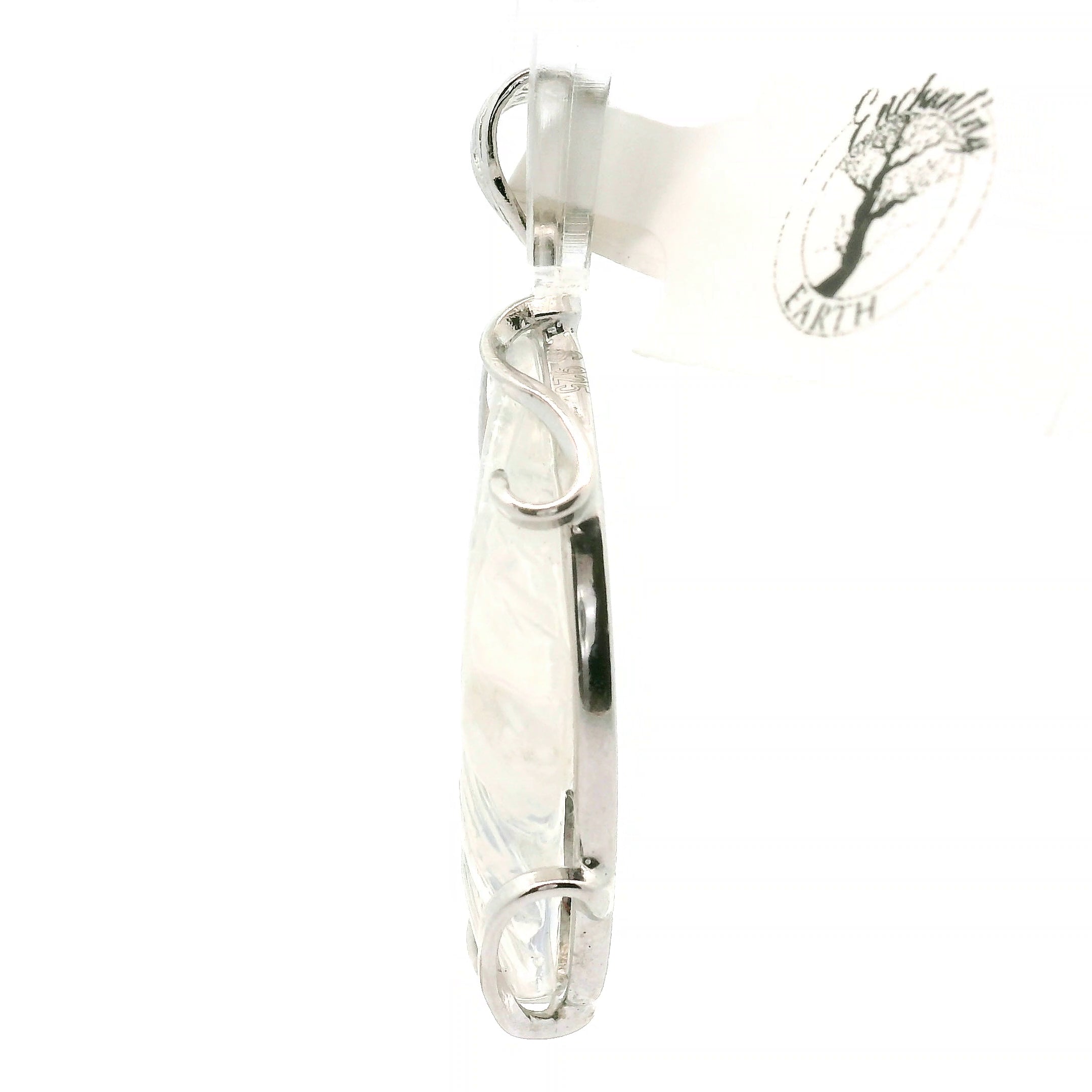 Malagasy Moonstone Feather Pendant .925 Sterling Silver for Spiritual Transformation and Inner Peace