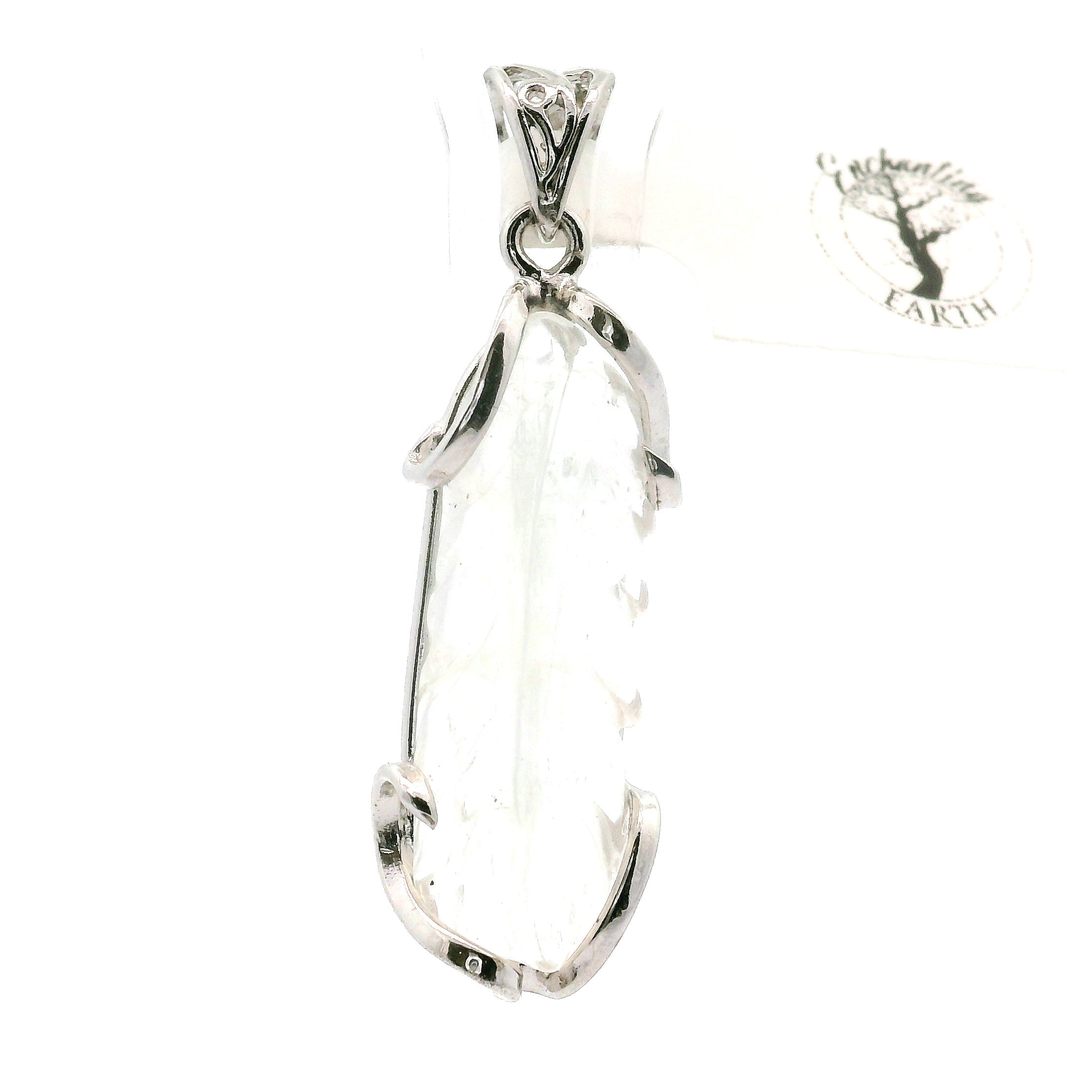 Malagasy Moonstone Feather Pendant .925 Sterling Silver for Spiritual Transformation and Inner Peace