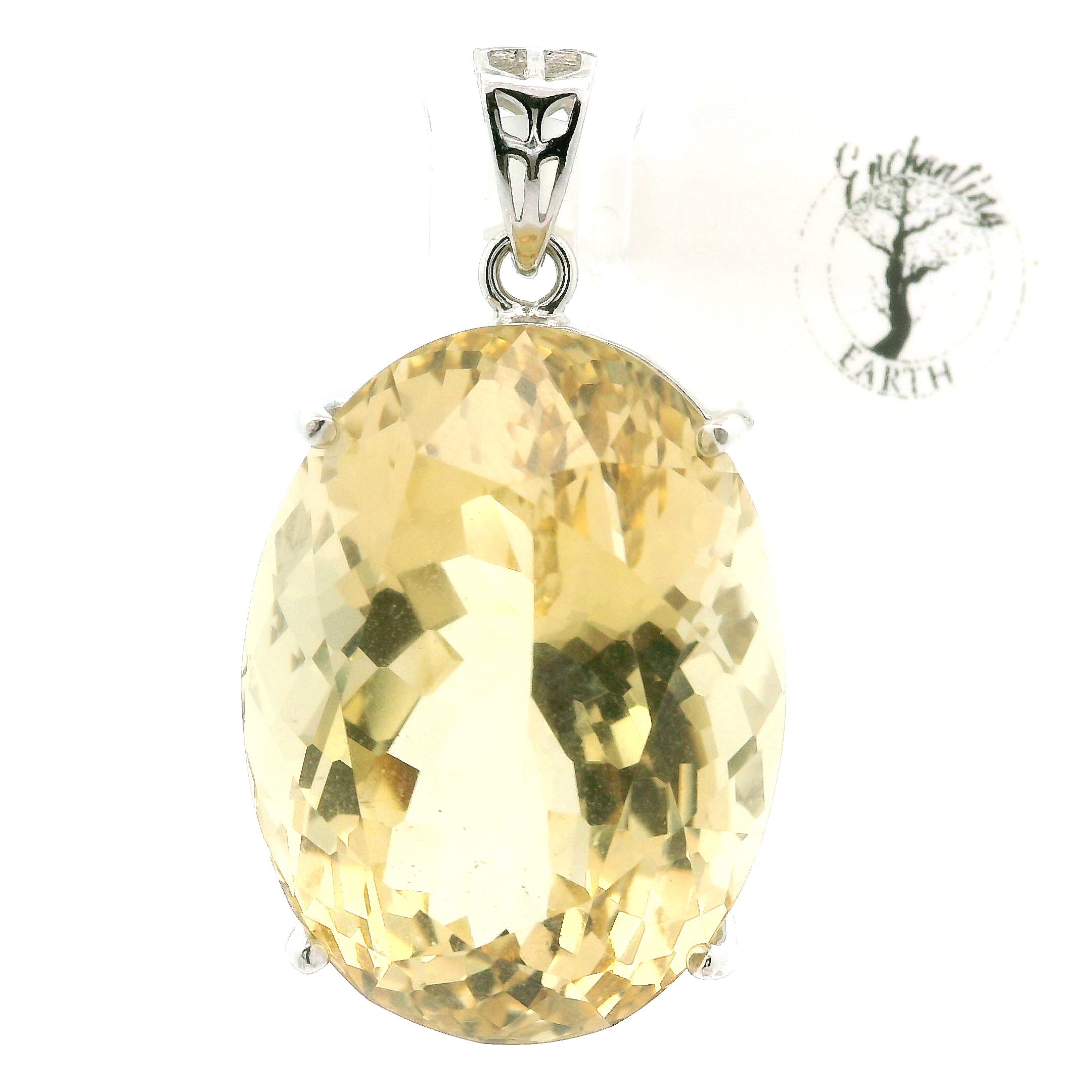 Citrine XL Pendant .925 Silver for Abundance, Intuition, Luck and Protection