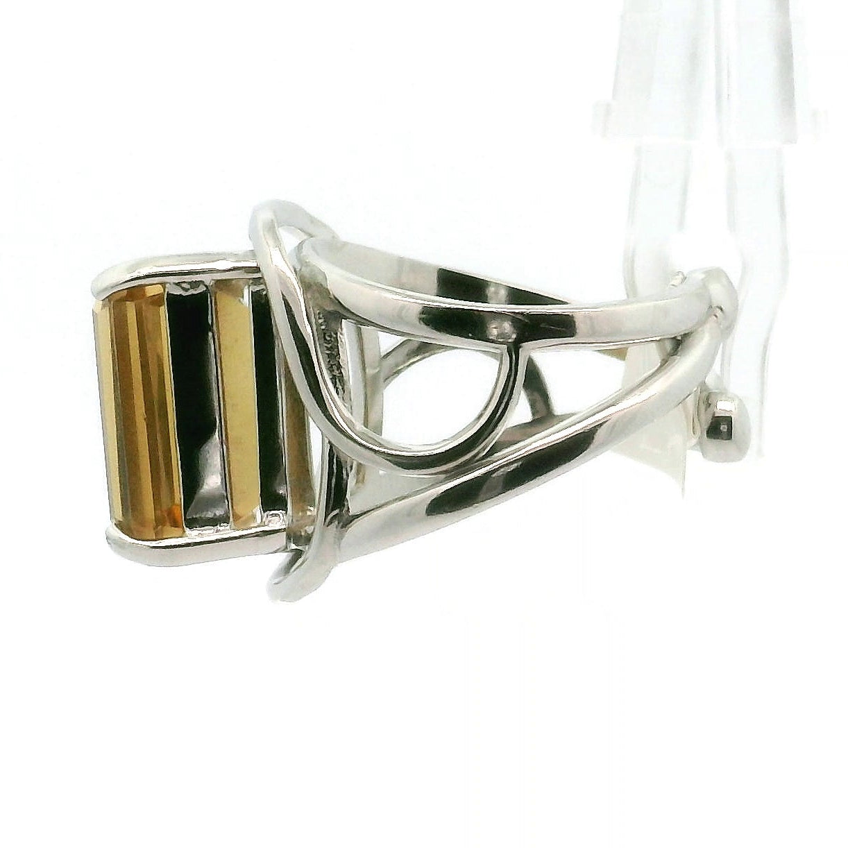 Zambian Citrine Emerald Cut Cuff Ring .925 Silver for Abundance, Intuition, Luck and Protection