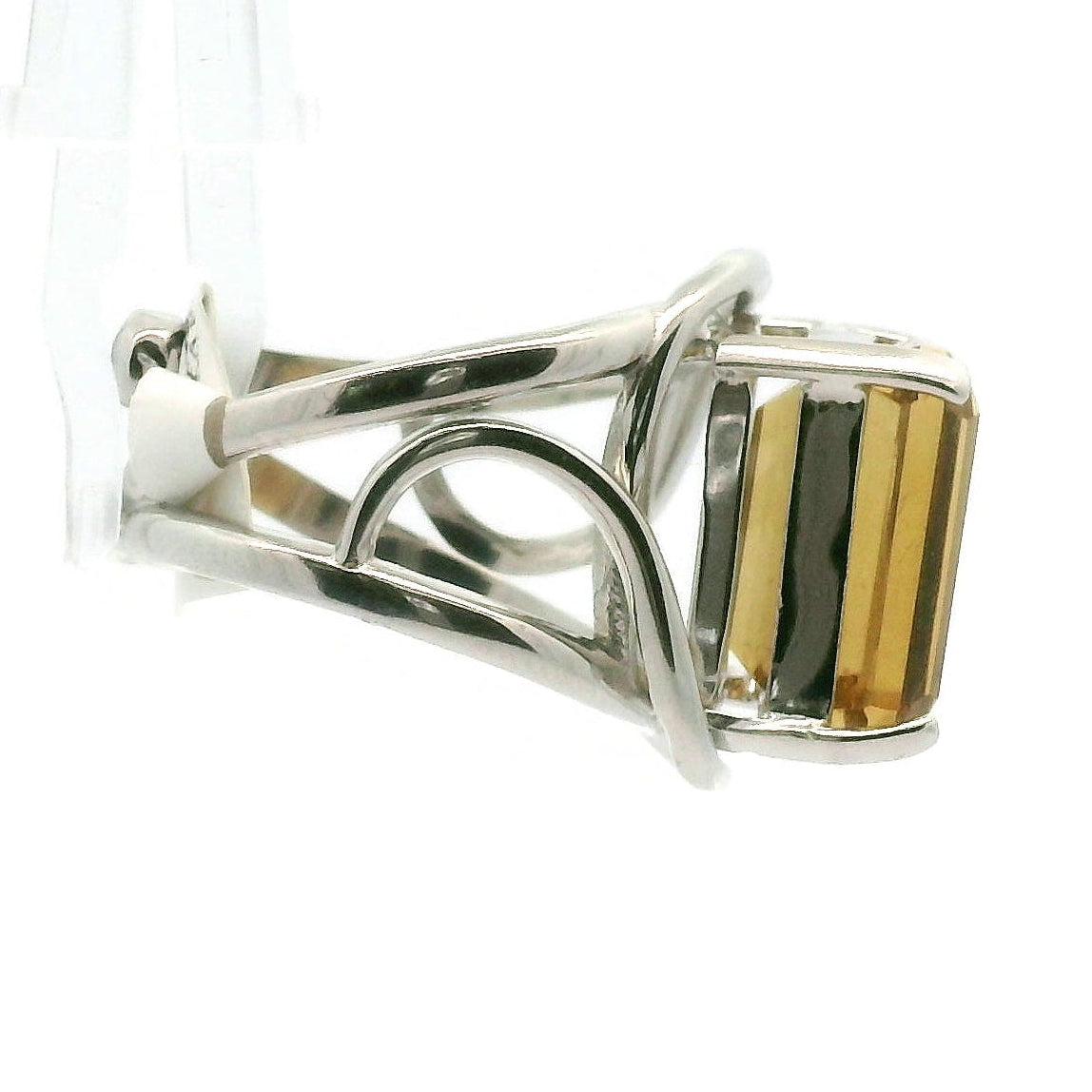 Zambian Citrine Emerald Cut Cuff Ring .925 Silver for Abundance, Intuition, Luck and Protection
