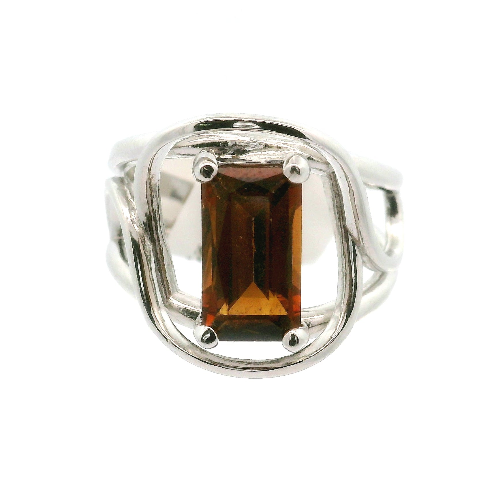 Zambian Citrine Emerald Cut Cuff Ring .925 Silver for Abundance, Intuition, Luck and Protection