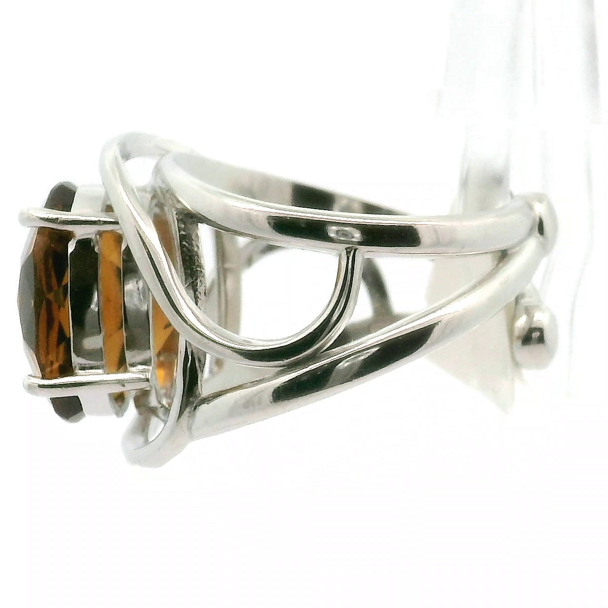 Zambian Citrine Radiant Cut Cuff Ring .925 Silver for Abundance, Intuition, Luck and Protection