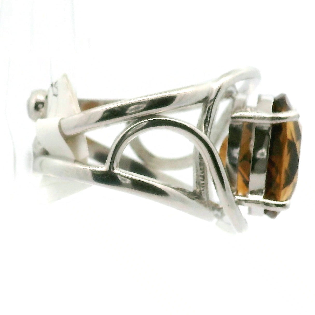 Zambian Citrine Radiant Cut Cuff Ring .925 Silver for Abundance, Intuition, Luck and Protection