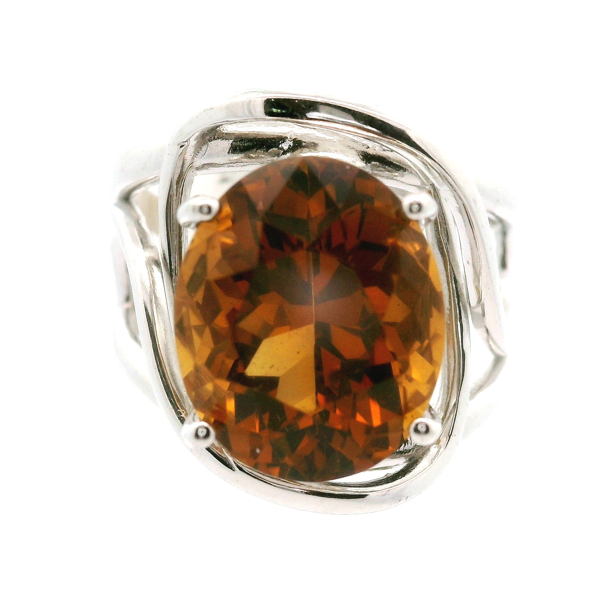 Zambian Citrine Radiant Cut Cuff Ring .925 Silver for Abundance, Intuition, Luck and Protection