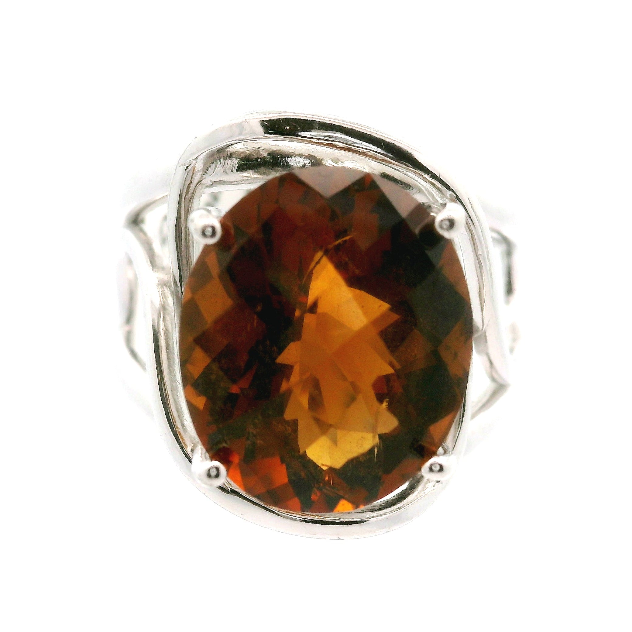 Zambian Citrine Radiant Cut Cuff Ring .925 Silver for Abundance, Intuition, Luck and Protection