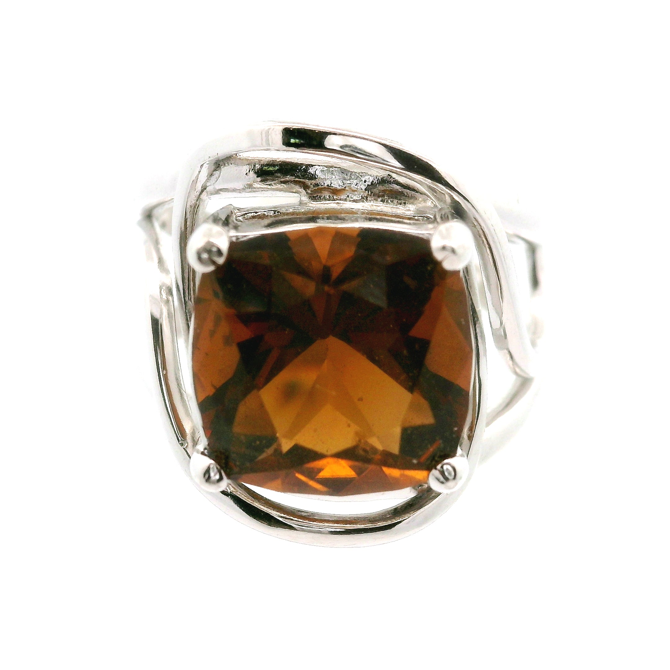 Zambian Citrine Radiant Cut Cuff Ring .925 Silver for Abundance, Intuition, Luck and Protection