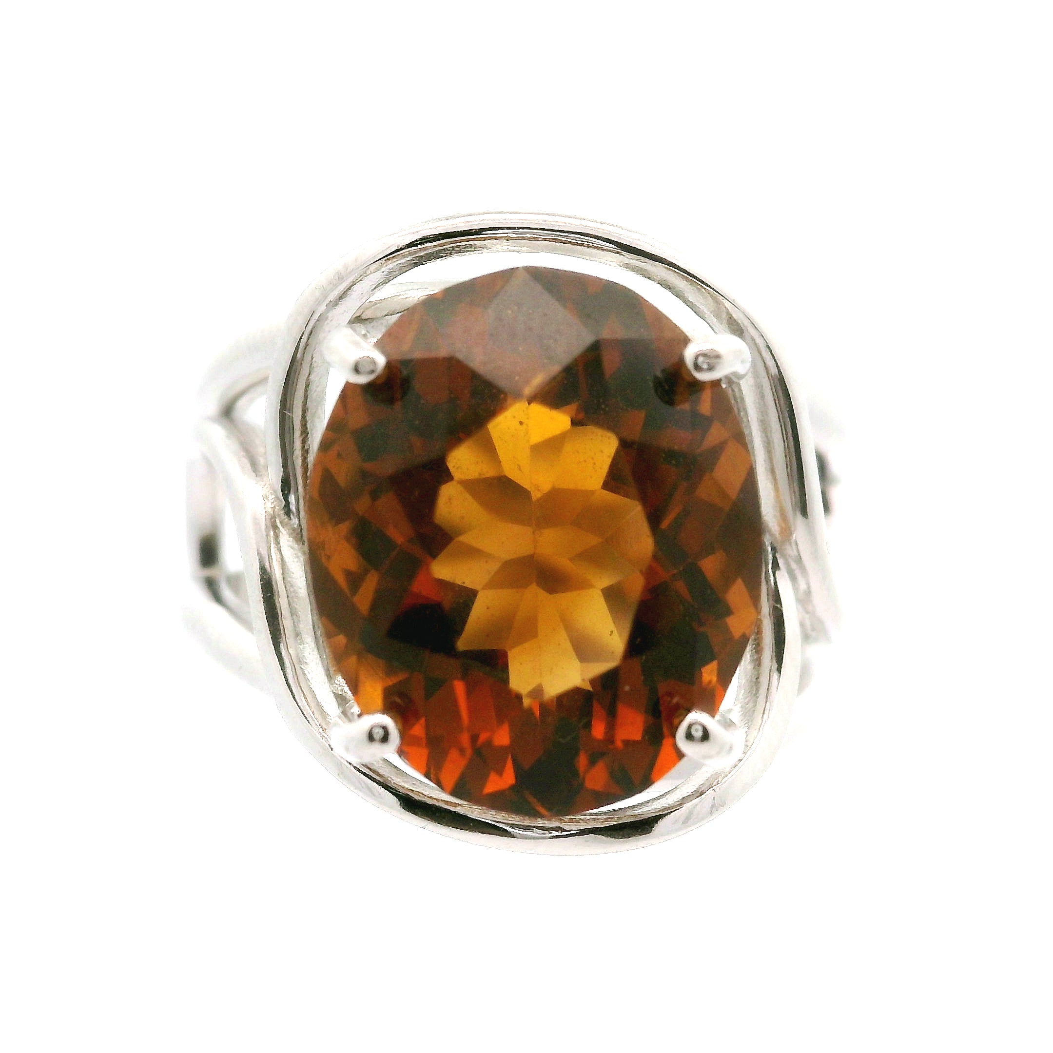 Zambian Citrine Radiant Cut Cuff Ring .925 Silver for Abundance, Intuition, Luck and Protection