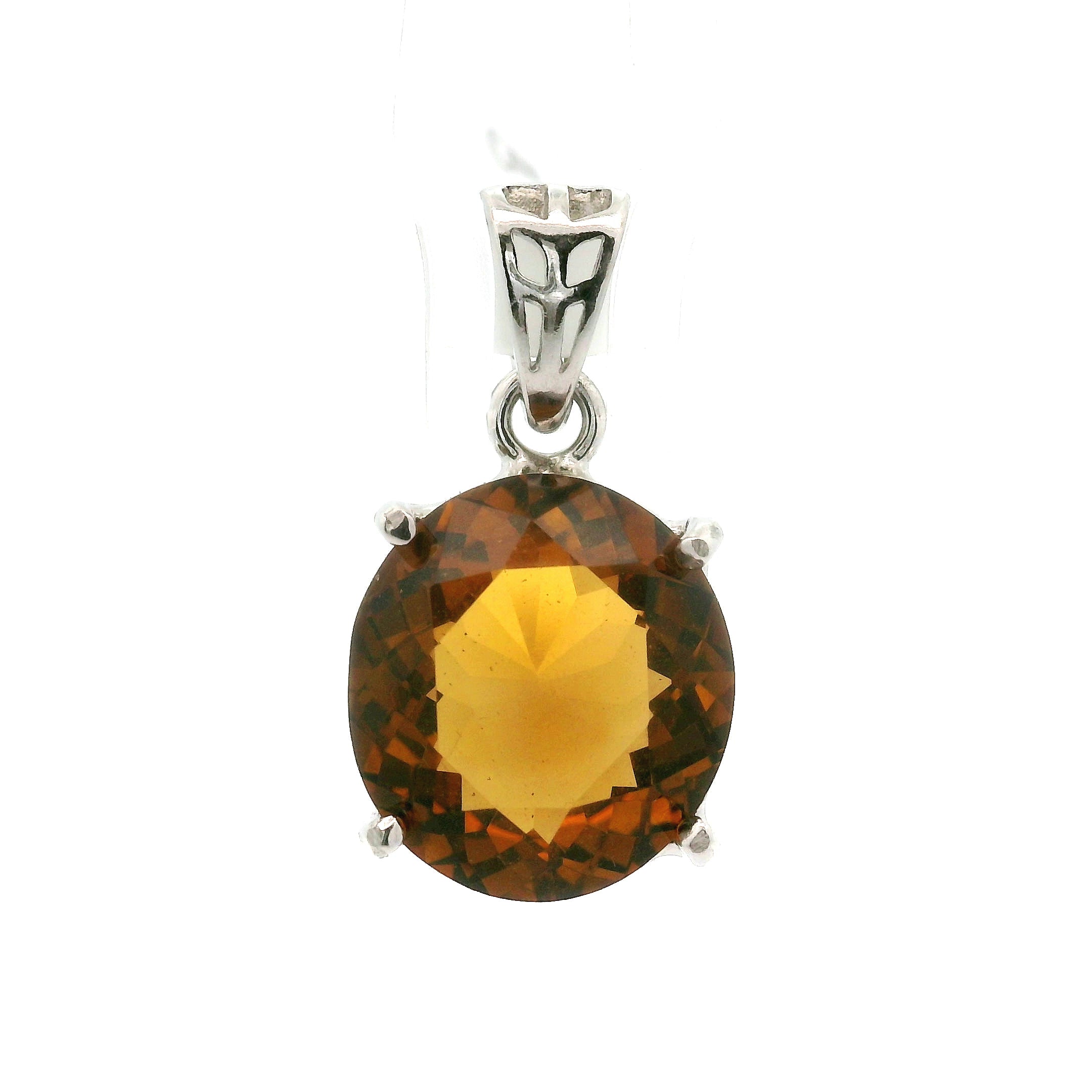 Zambian Citrine Radiant Cut Pendant .925 Silver for Abundance, Intuition, Luck and Protection