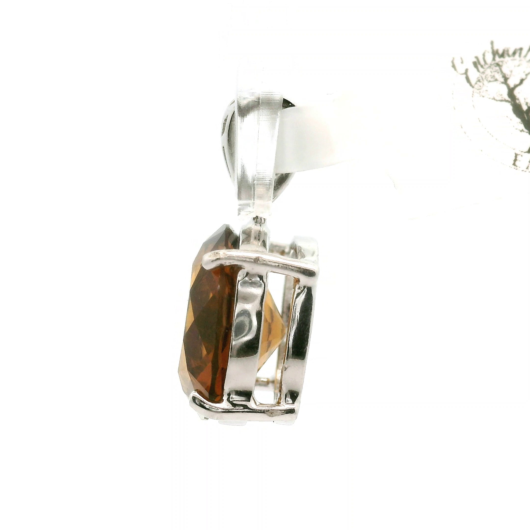 Zambian Citrine Radiant Cut Pendant .925 Silver for Abundance, Intuition, Luck and Protection