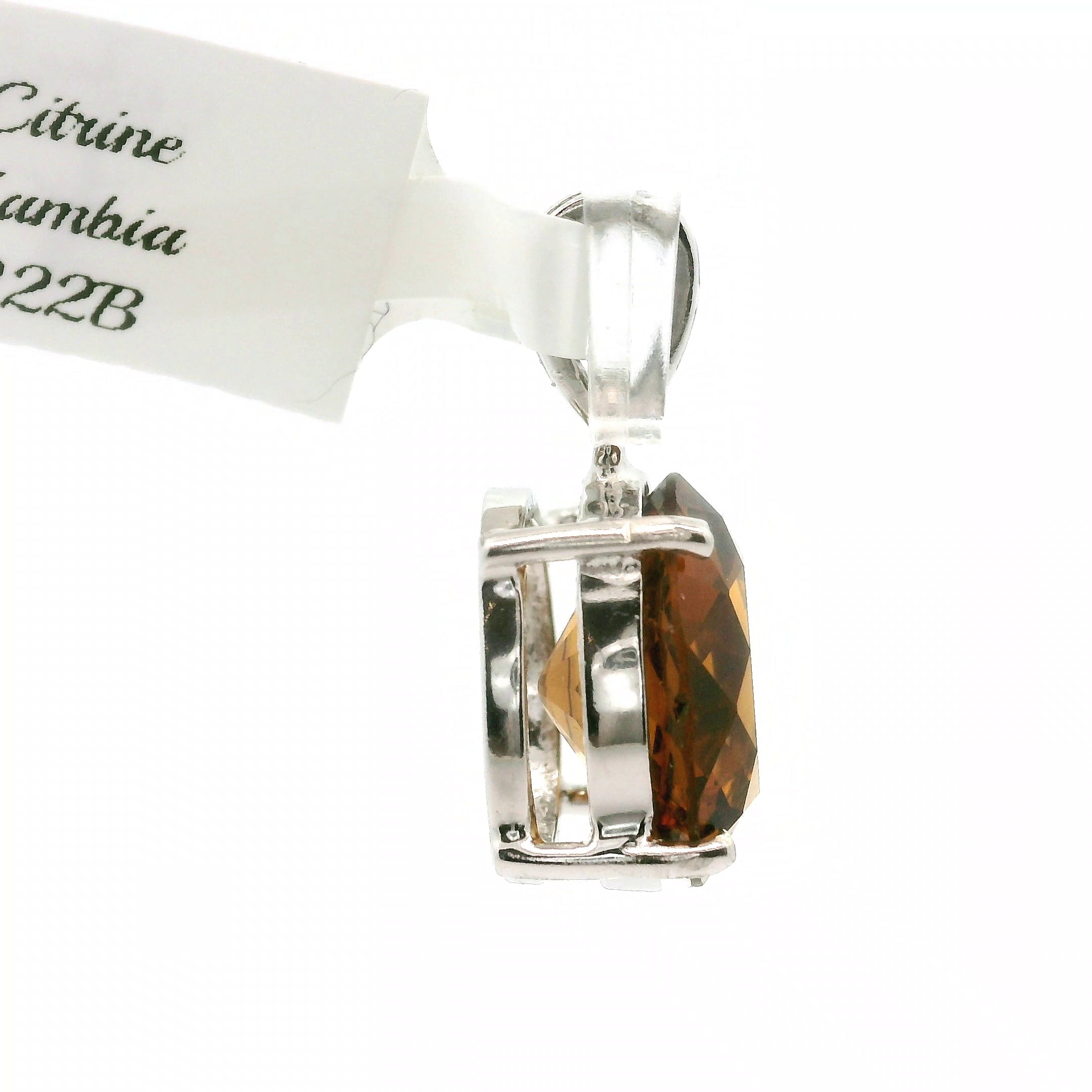 Zambian Citrine Radiant Cut Pendant .925 Silver for Abundance, Intuition, Luck and Protection