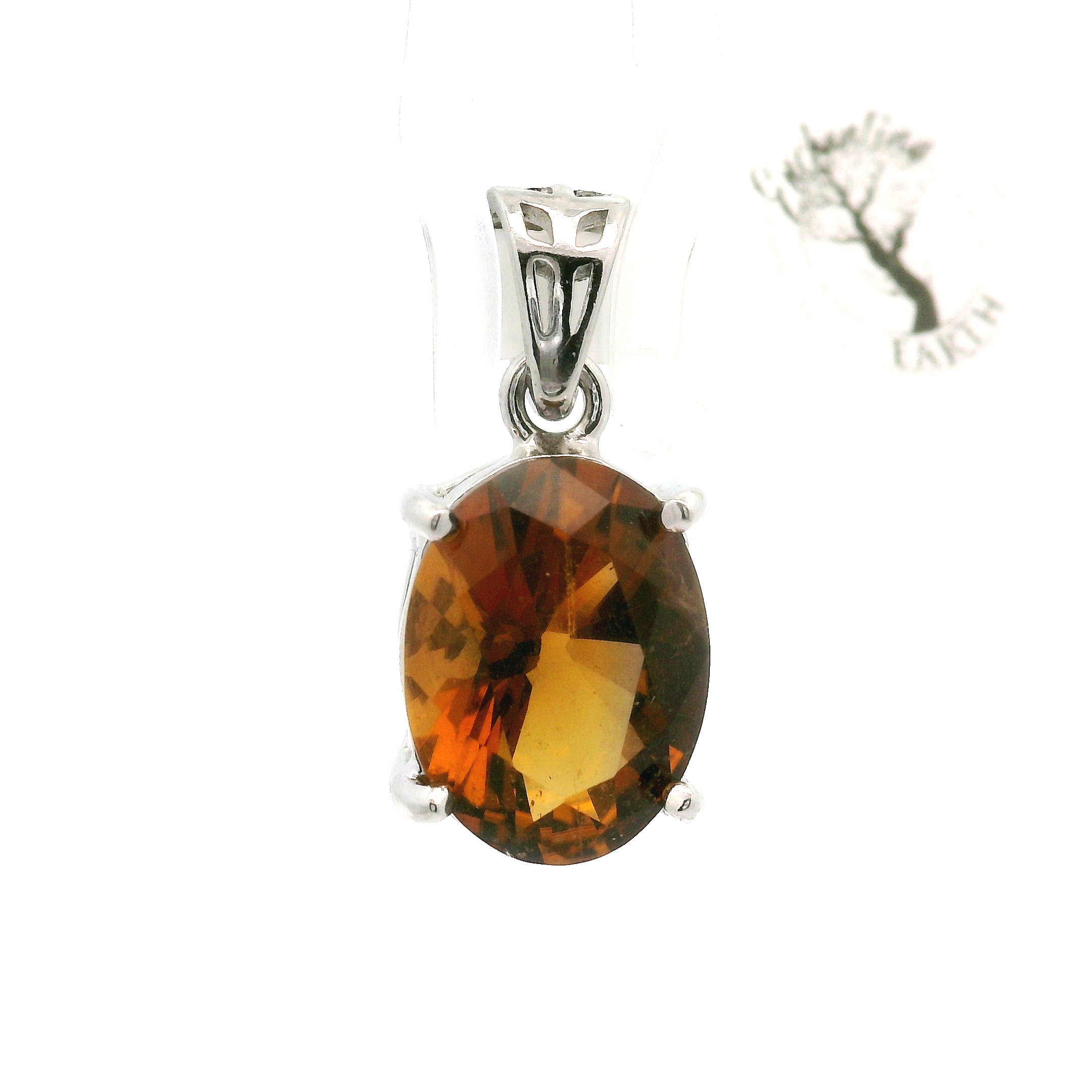 Zambian Citrine Radiant Cut Pendant .925 Silver for Abundance, Intuition, Luck and Protection