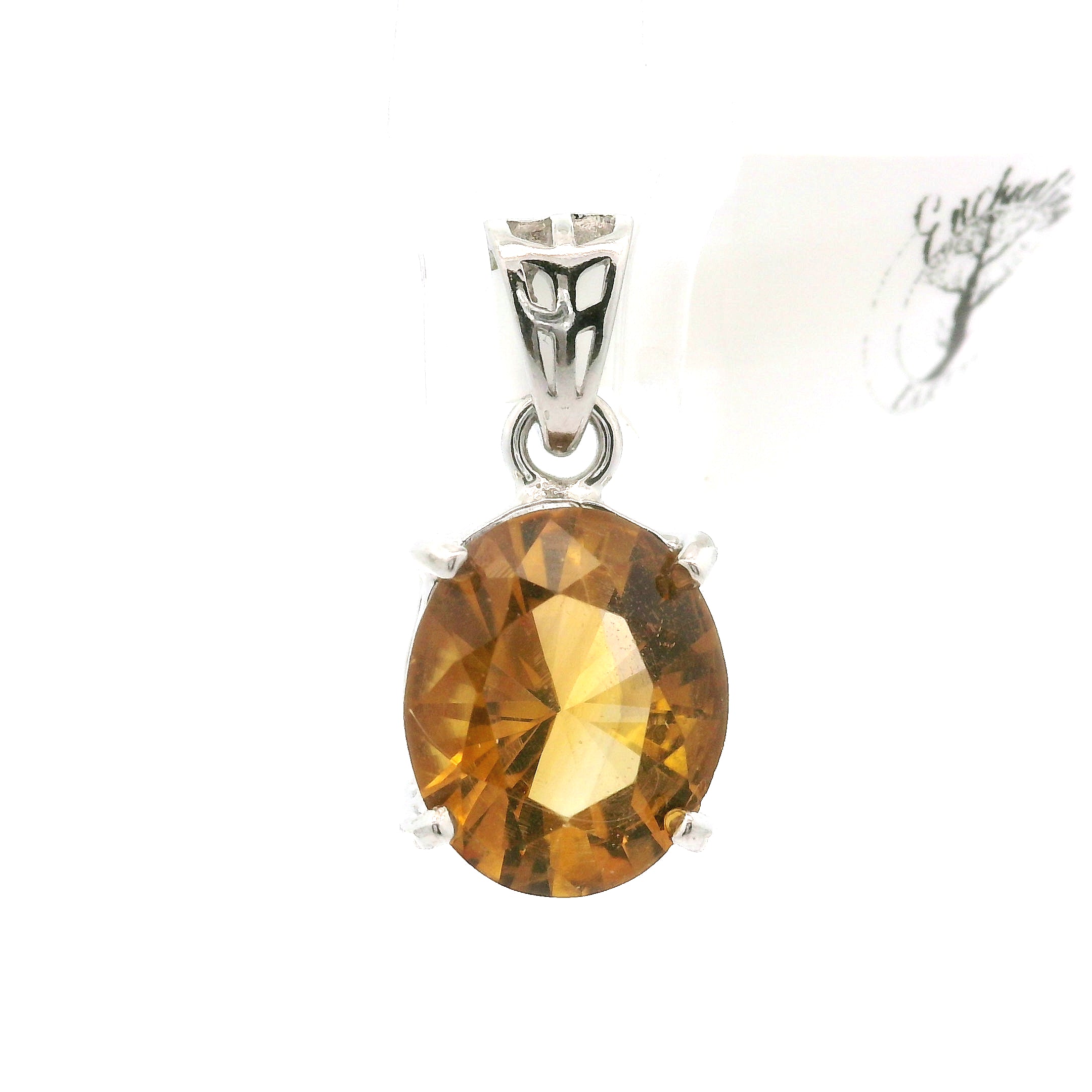 Zambian Citrine Radiant Cut Pendant .925 Silver for Abundance, Intuition, Luck and Protection