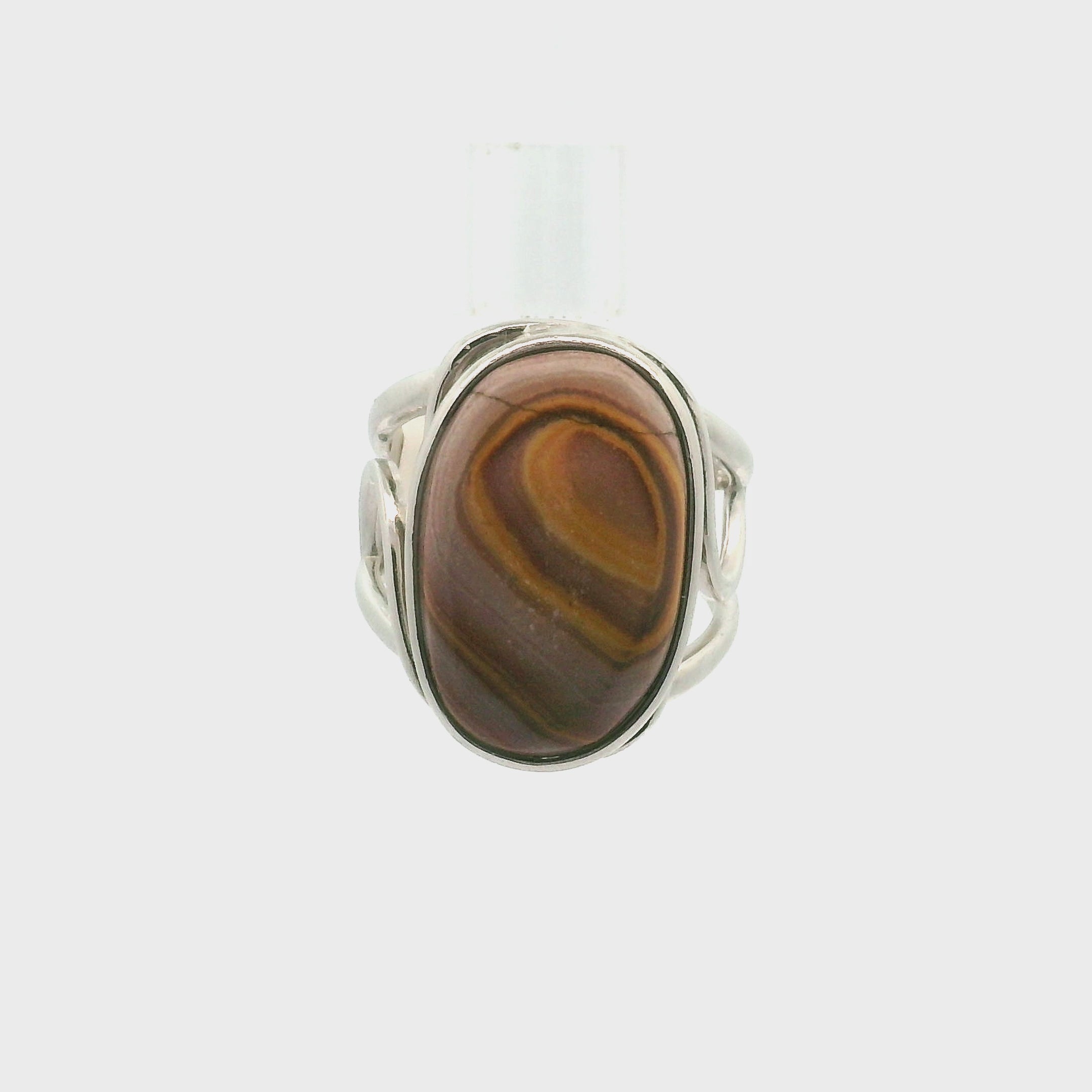 Hickory Ryolite Cuff Ring 925 Silver Adjustable Ring for Creativity, Motivation and Strength