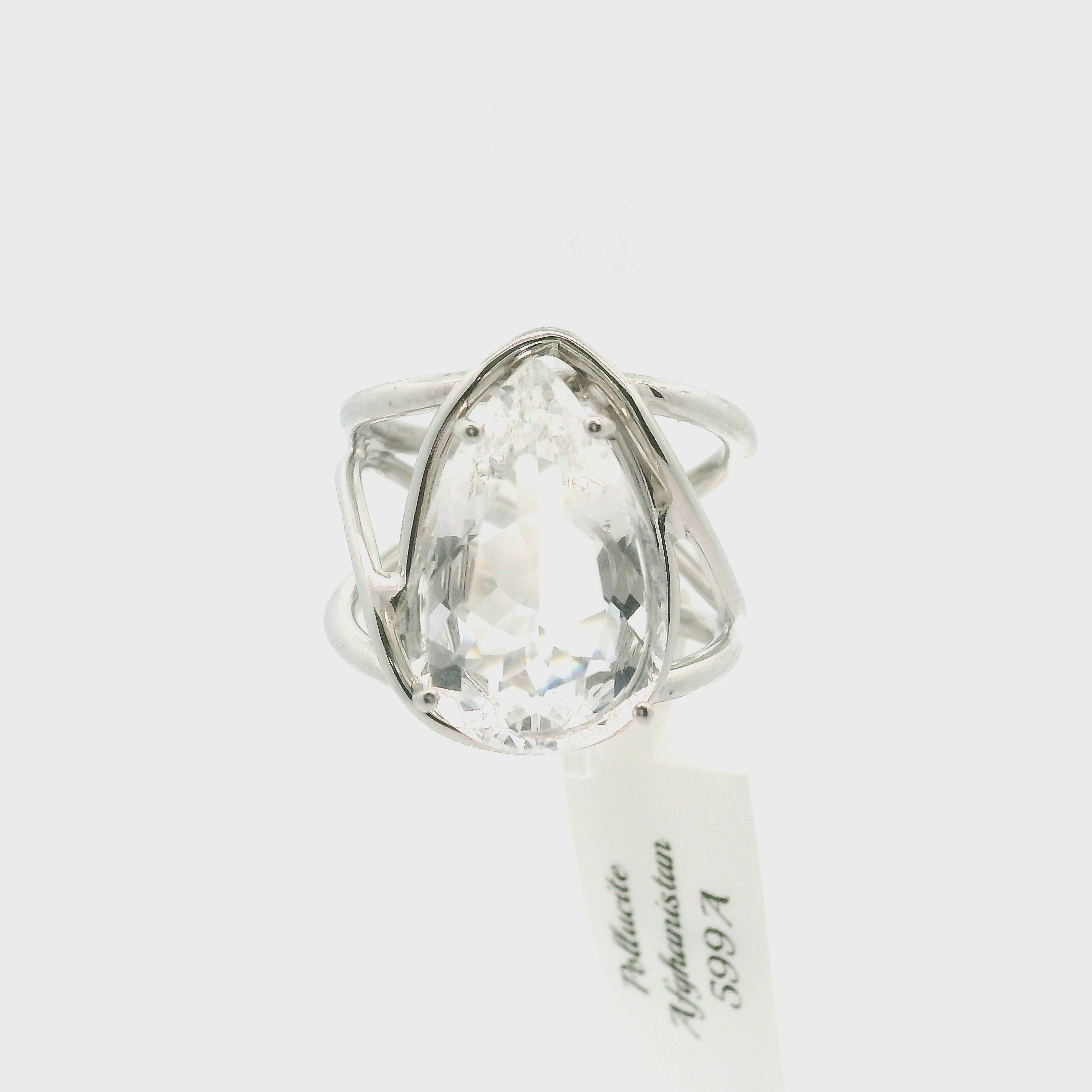 Pollucite Cuff Ring 925 Silver for Good Luck, Protection and Connection to Source